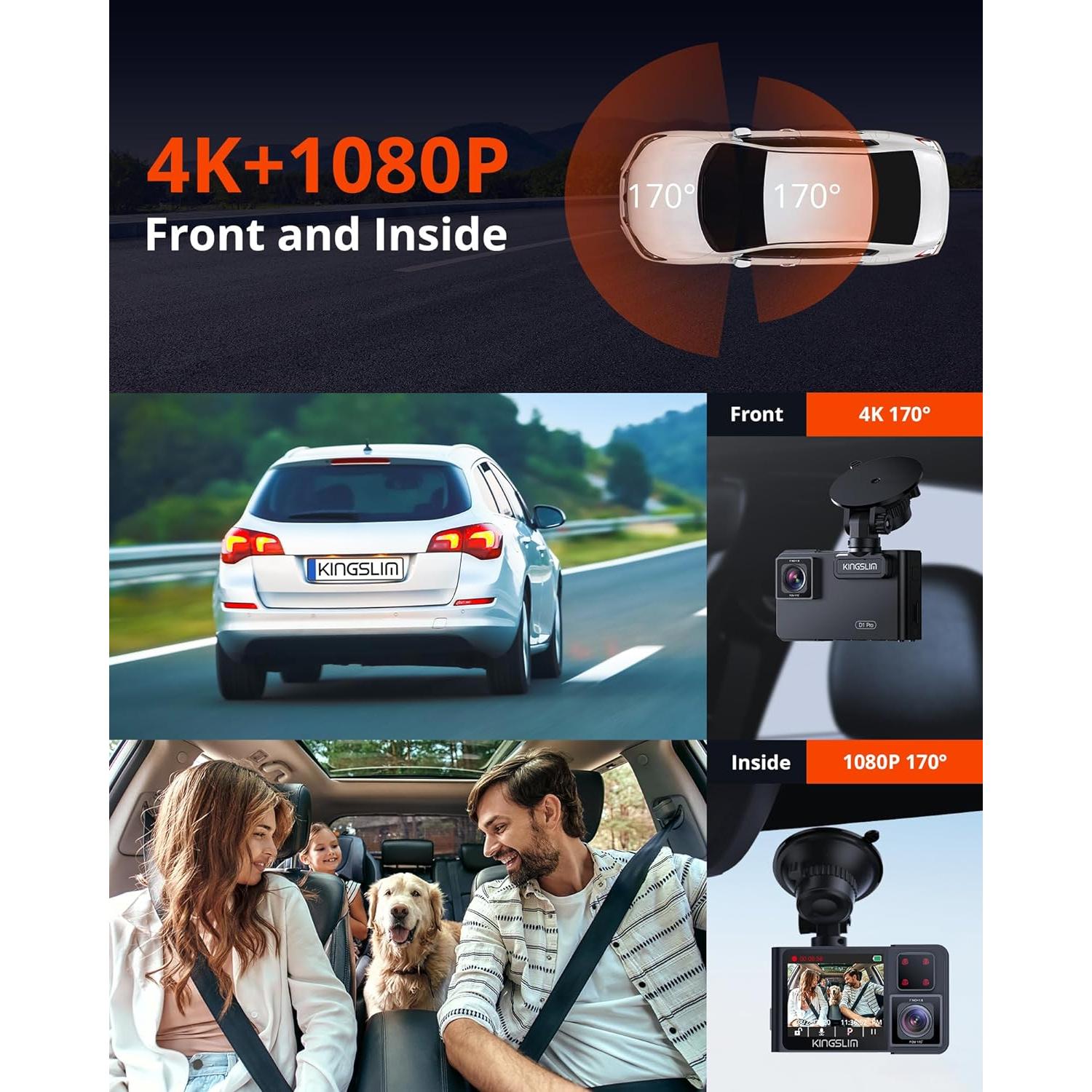 Cámara Dash D1 Pro 4K Dual Kingslim GPS WiFi Visión Nocturna