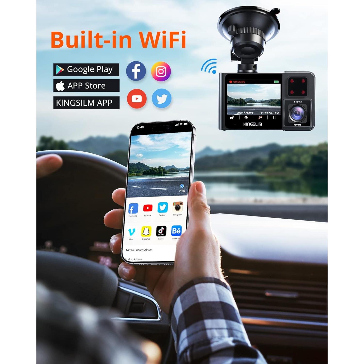 Cámara Dash D1 Pro 4K Dual Kingslim GPS WiFi Visión Nocturna