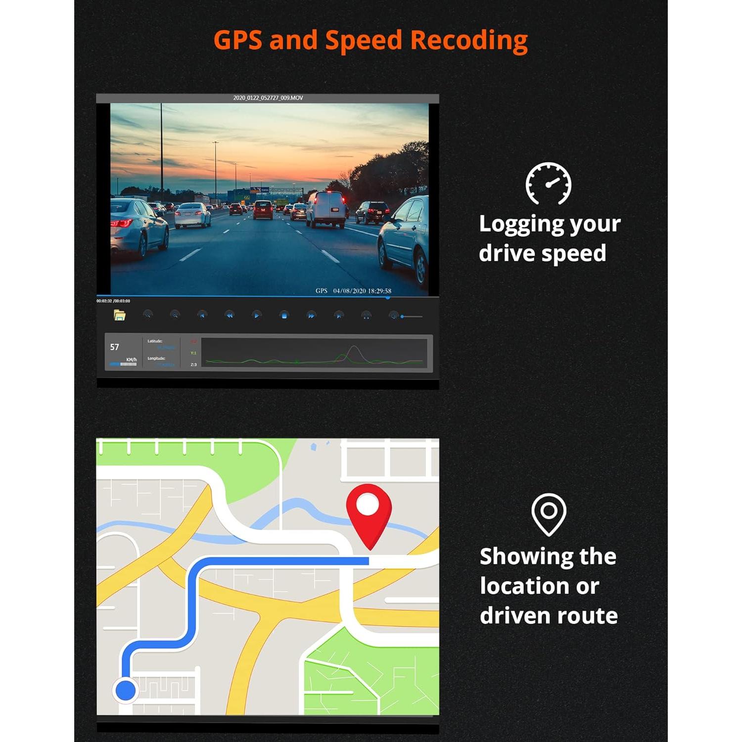 Cámara Dash D1 Pro 4K Dual Kingslim GPS WiFi Visión Nocturna