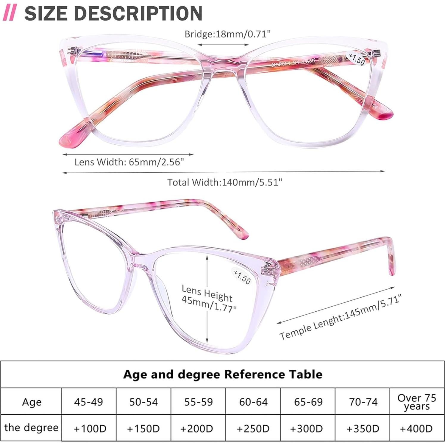 Gafas de Lectura AQWANO Ojo de Gato Rosa 2.5x Bloqueo Luz Azul