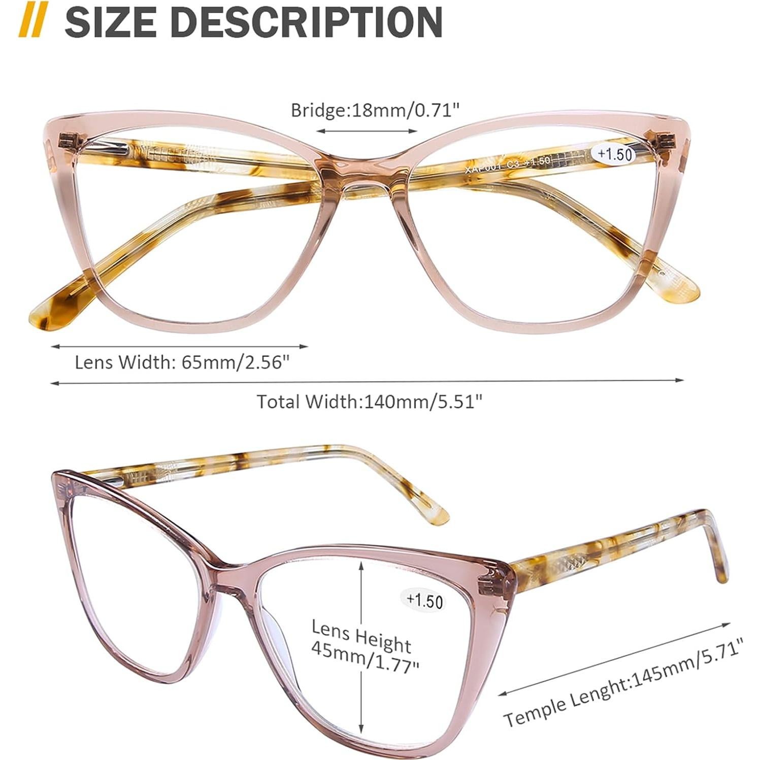 Gafas de Lectura AQWANO Estilo Gato Ojo 2.5x Anti Luz Azul