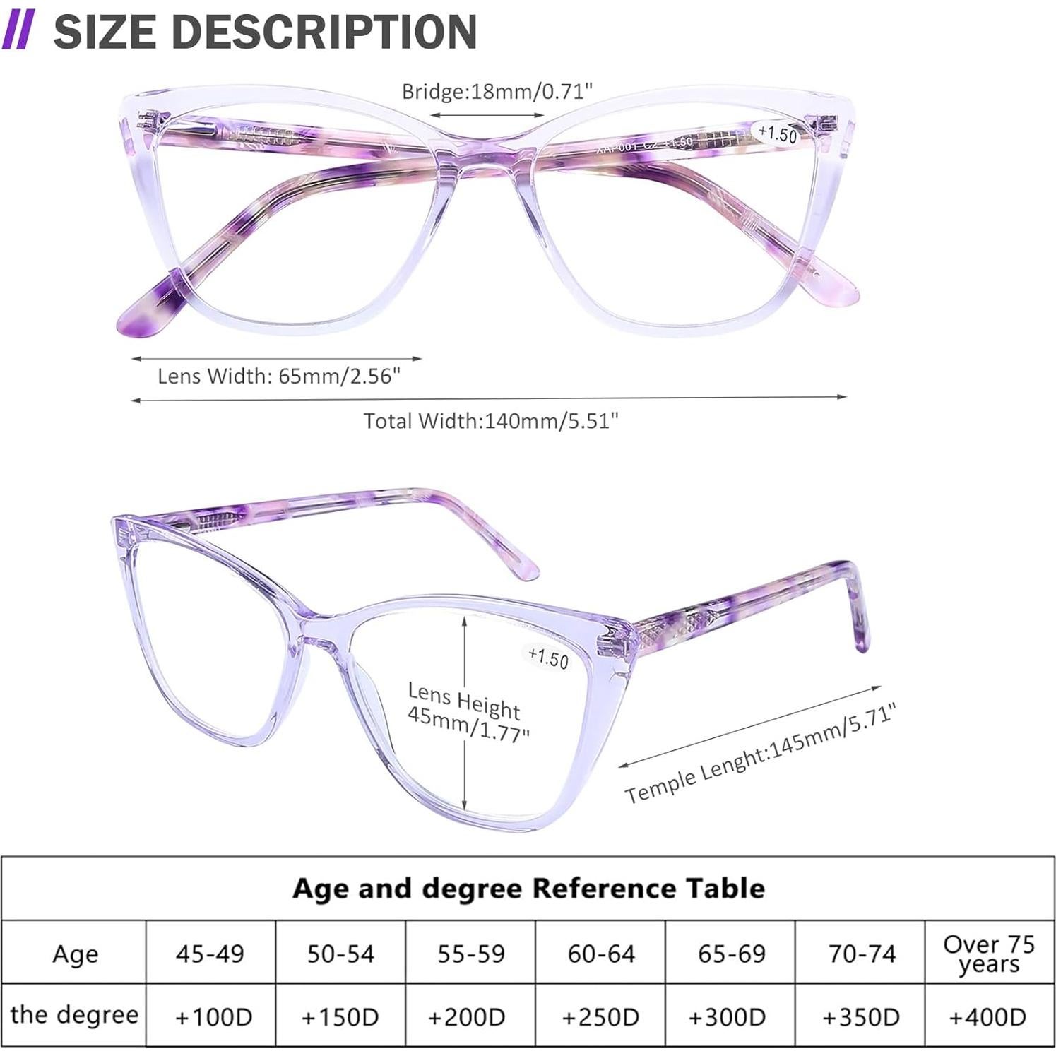 Gafas de Lectura AQWANO Ojo de Gato Púrpura Anti Luz Azul