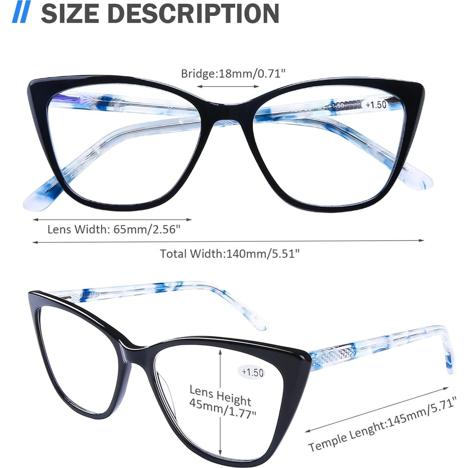 Gafas de Lectura AQWANO Oversized Anti Luz Azul 1.25x