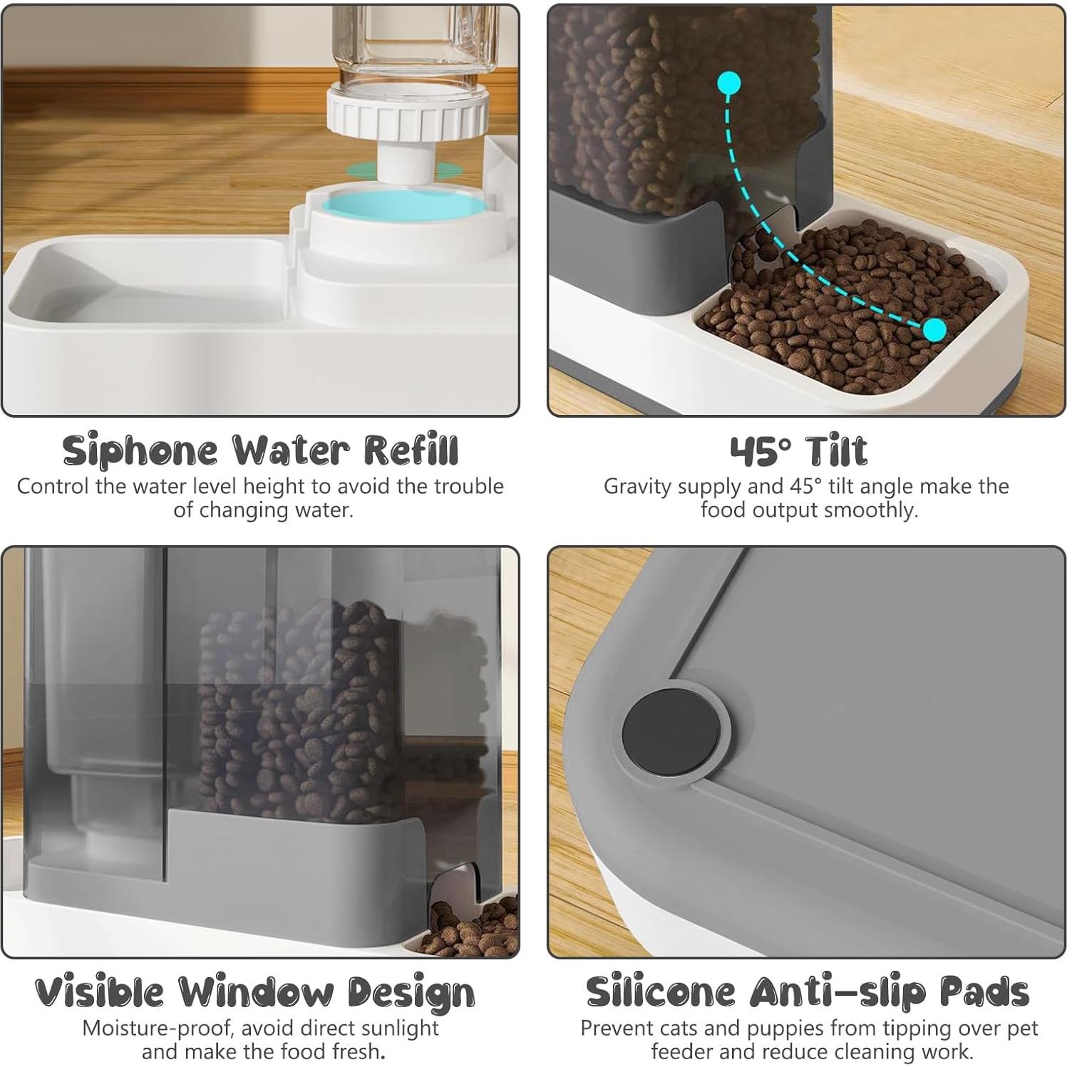 Dispensador Automático de Comida y Agua GearRoot 2 en 1 Gris