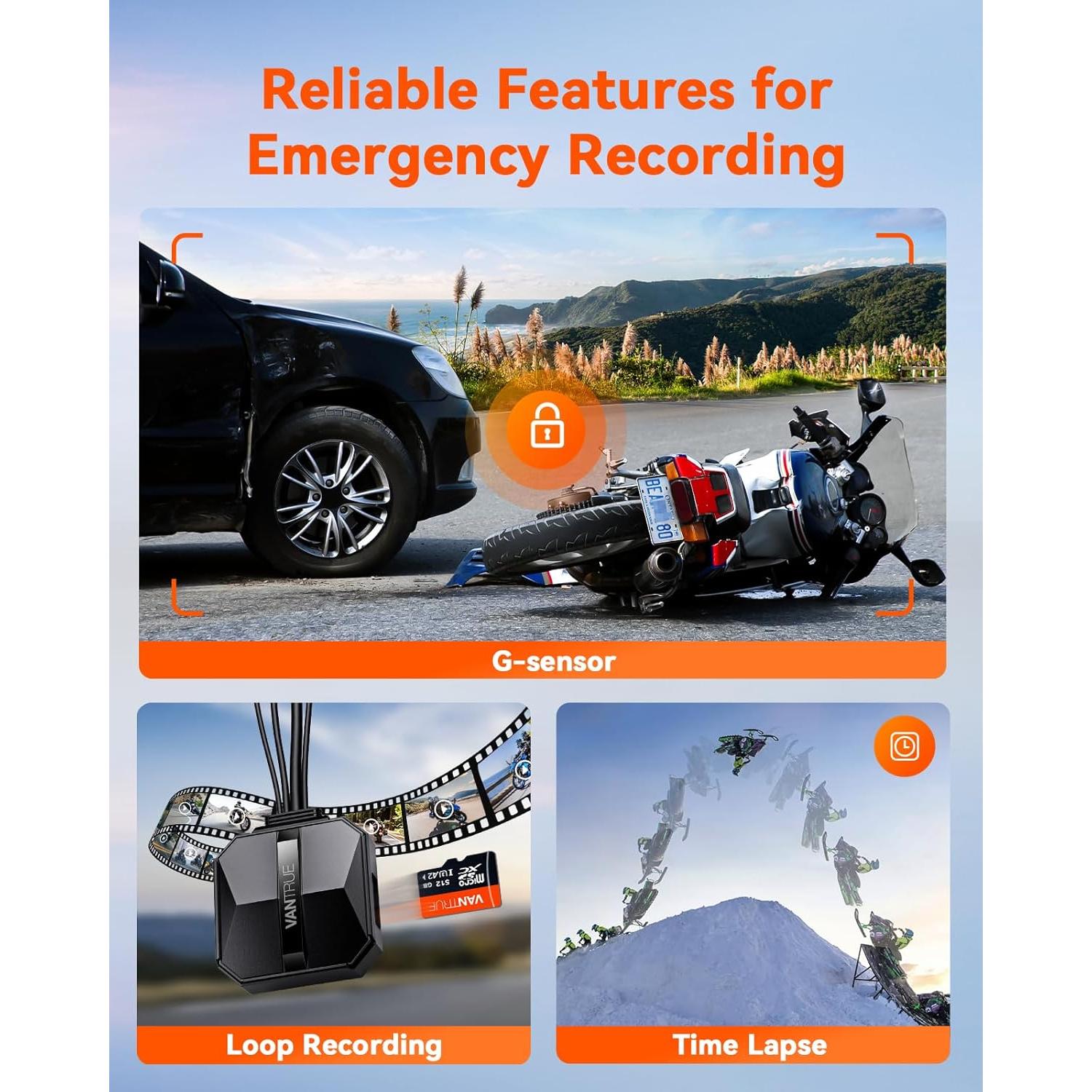 Cámara de Tablero para Motocicleta Vantrue F1 4K Dual IP67