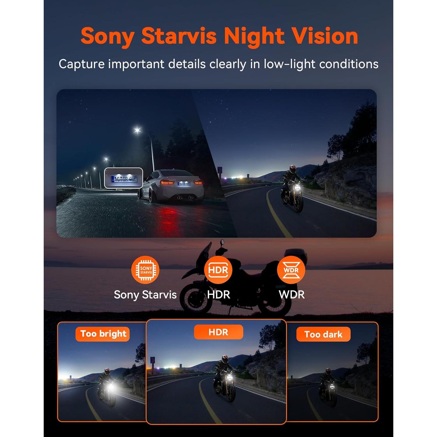 Cámara de Tablero para Motocicleta Vantrue F1 4K Dual IP67