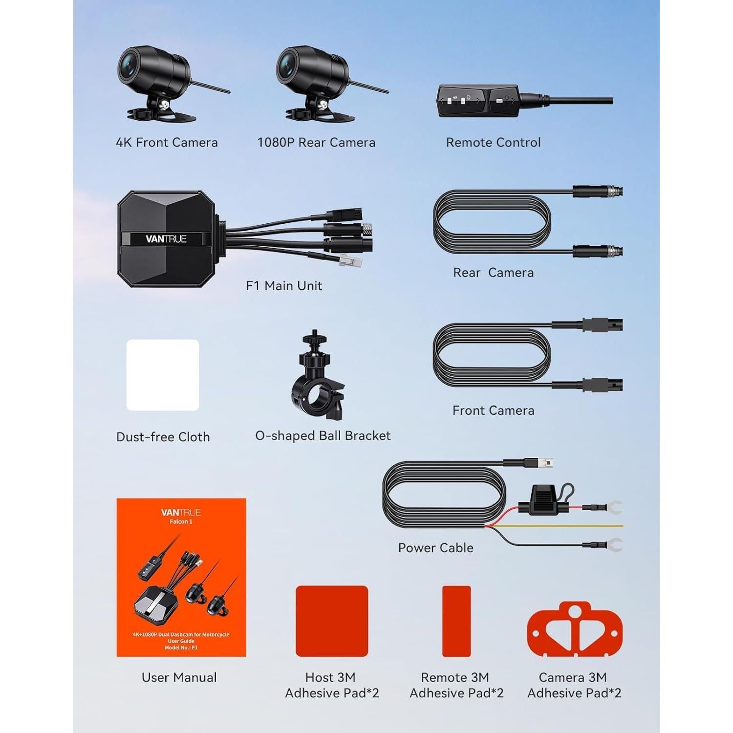 Cámara de Tablero para Motocicleta Vantrue F1 4K Dual IP67