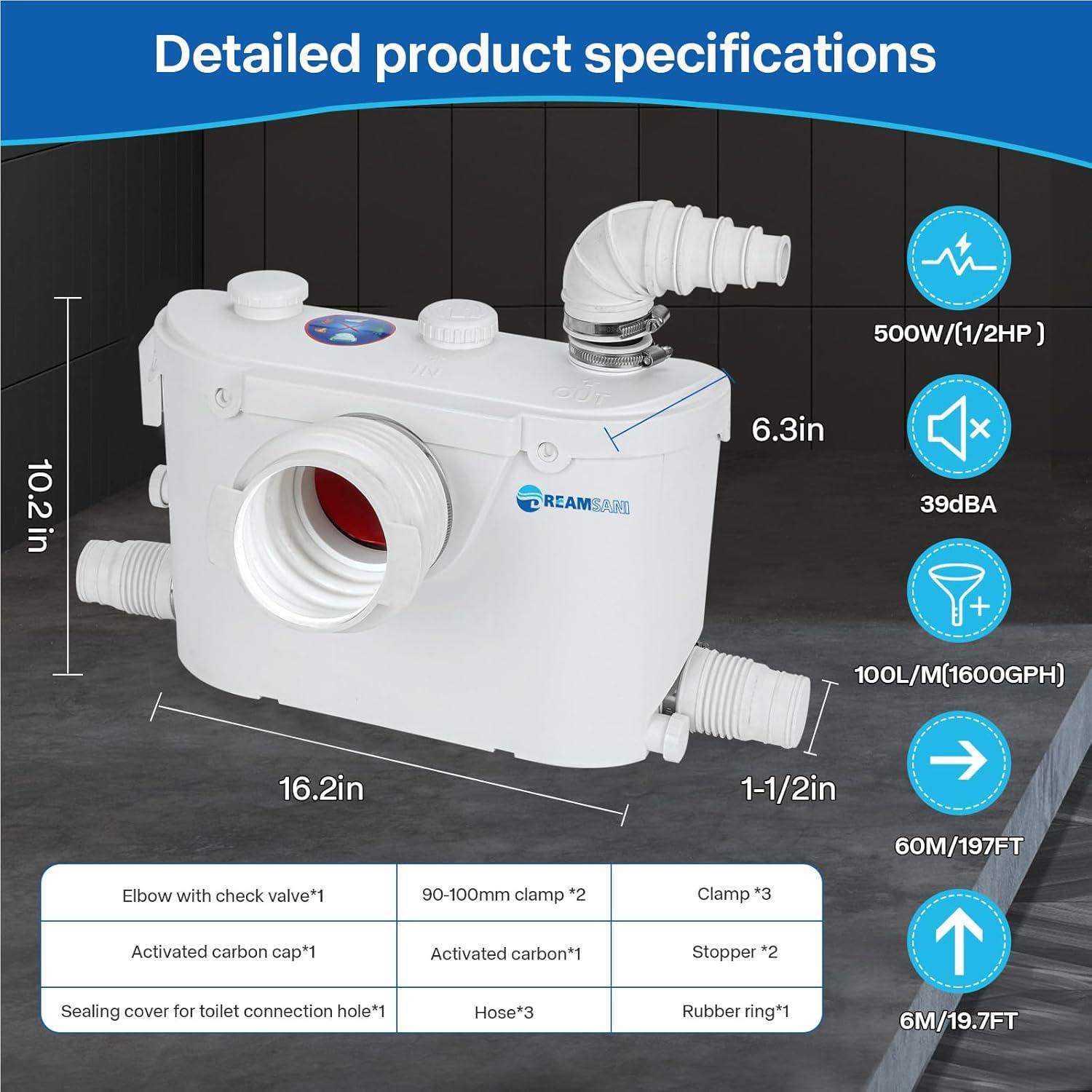 Bomba Maceradora de 500W Dreamsani para Toilet y Lavandería