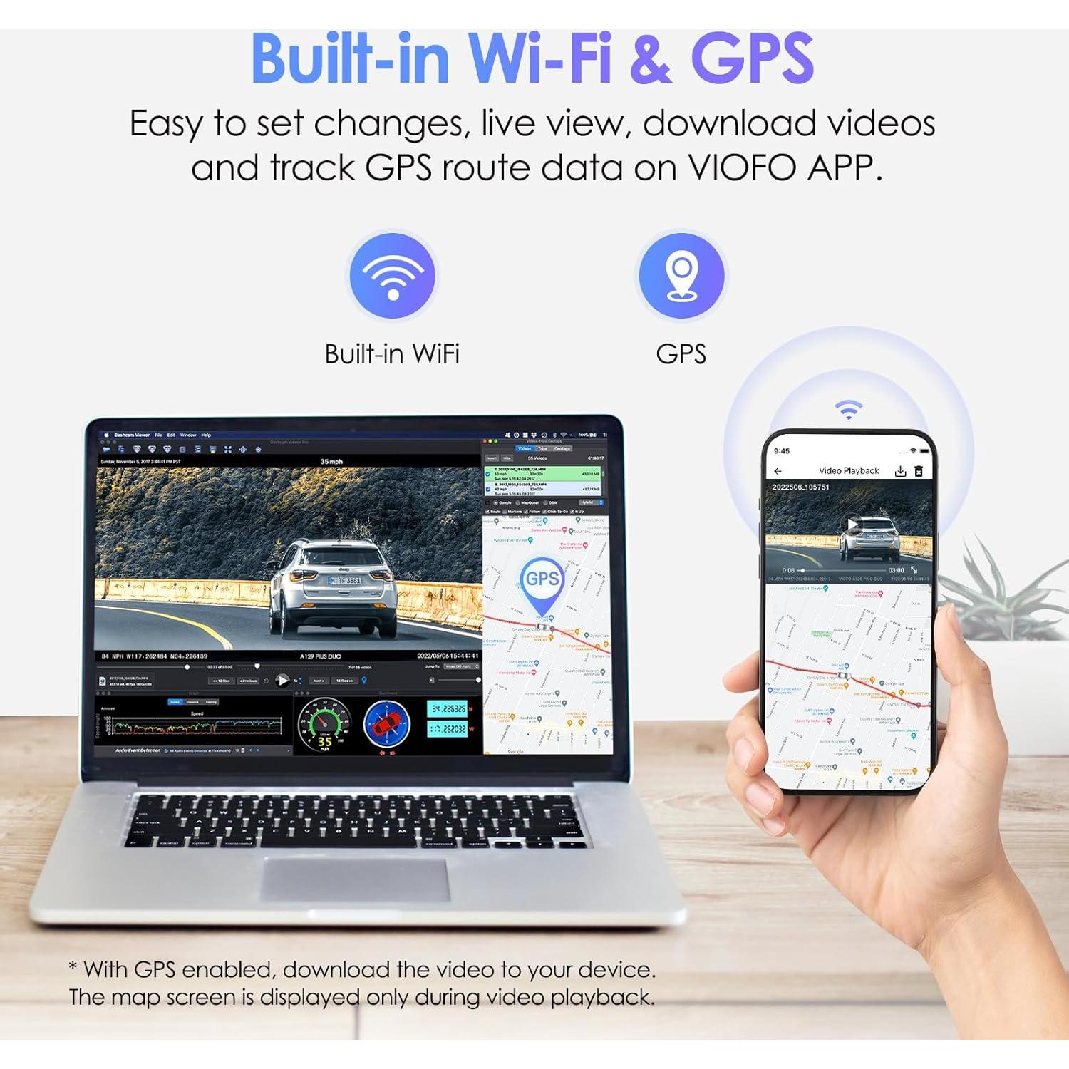 Cámara Doble VIOFO A129 Plus Duo 2K 60fps + 1080P GPS