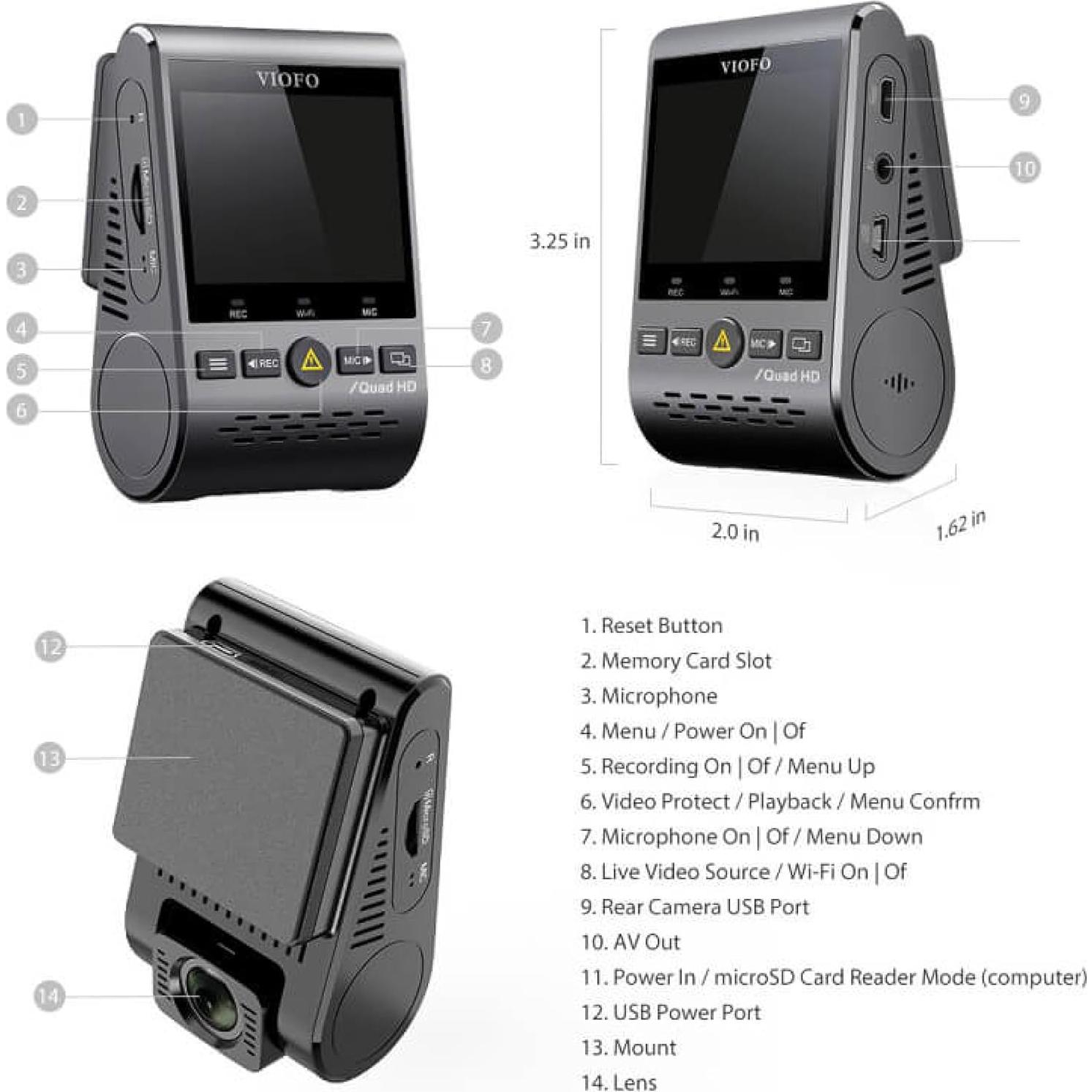 Cámara Doble VIOFO A129 Plus Duo 2K 60fps + 1080P GPS