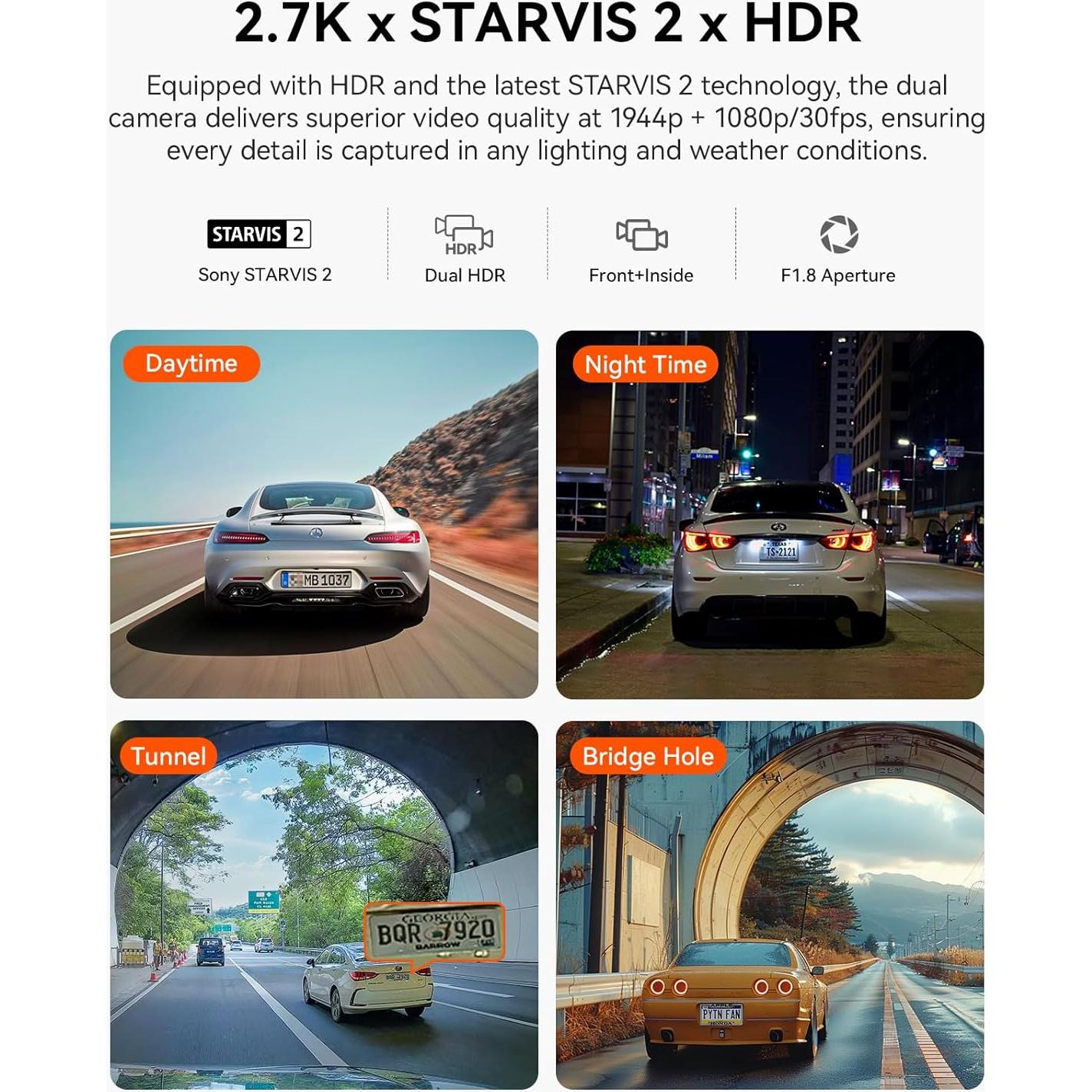 Cámara Doble Vantrue N2X 2.7K con WiFi y GPS para Auto