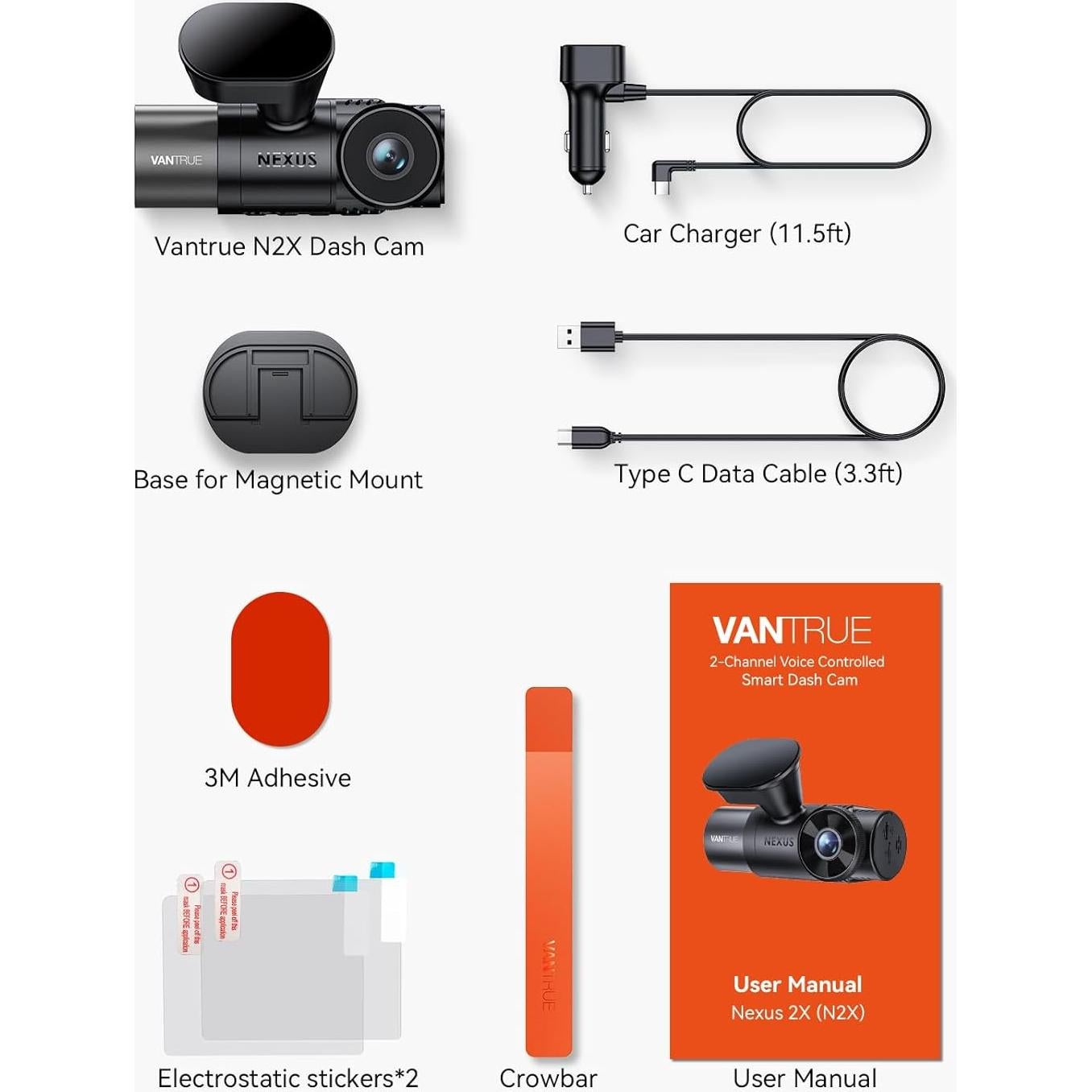 Cámara Doble Vantrue N2X 2.7K con WiFi y GPS para Auto