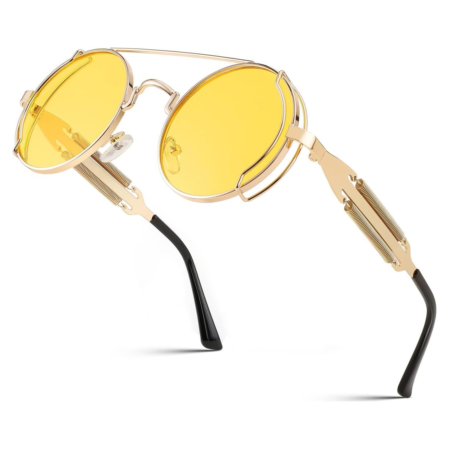 Gafas de sol FEISEDY aviador retro steampunk 50mm doradas