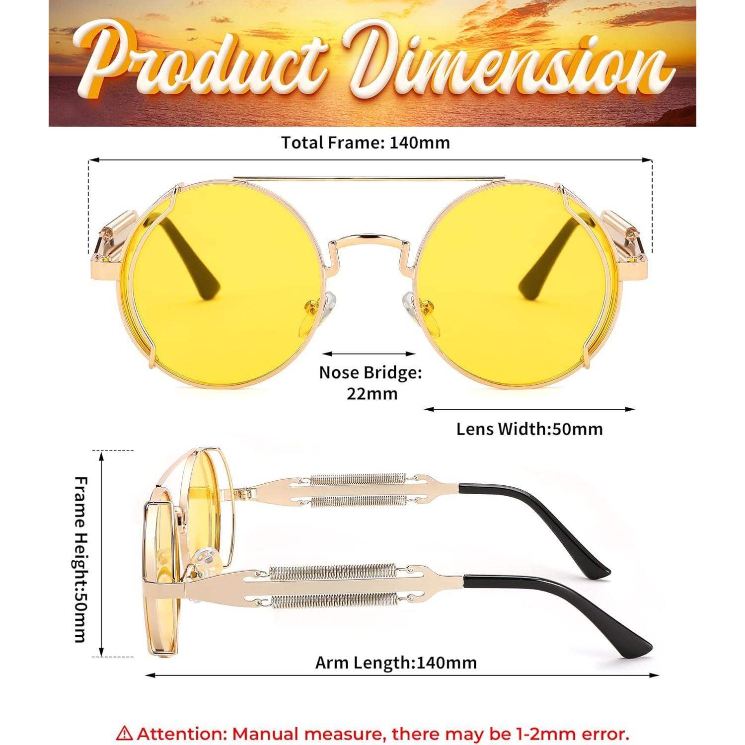 Gafas de sol FEISEDY aviador retro steampunk 50mm doradas