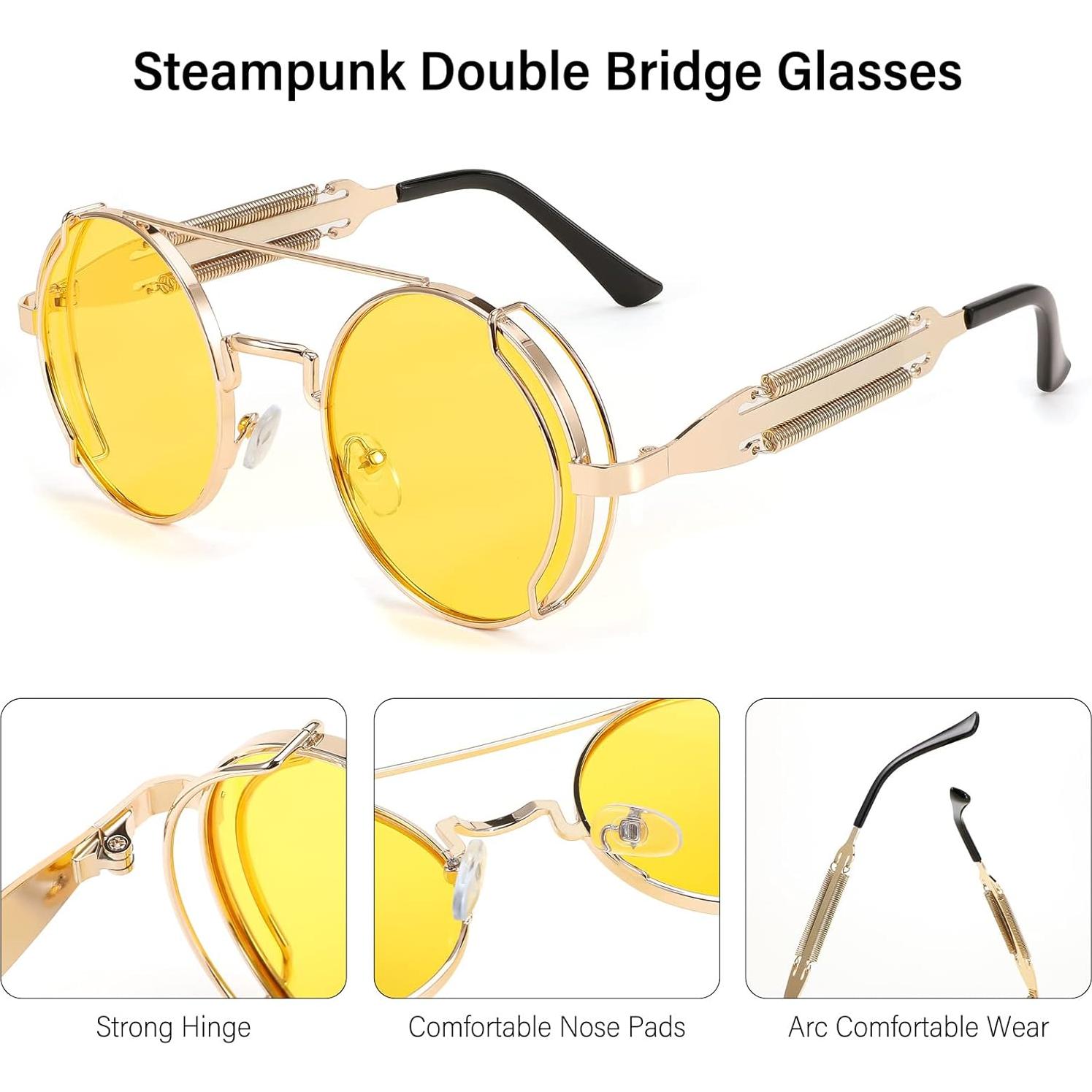 Gafas de sol FEISEDY aviador retro steampunk 50mm doradas