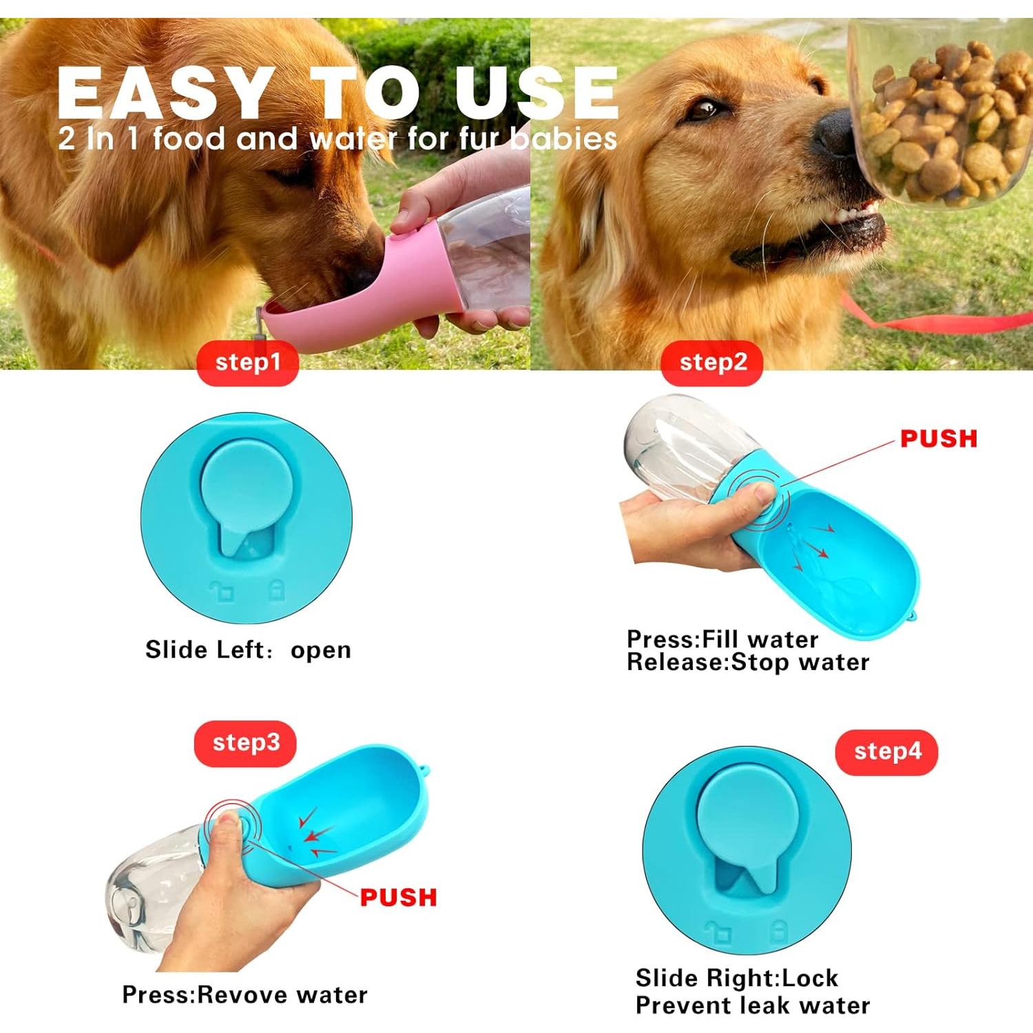 Botella de Agua para Perros Avelora 300ml Azul 2 en 1