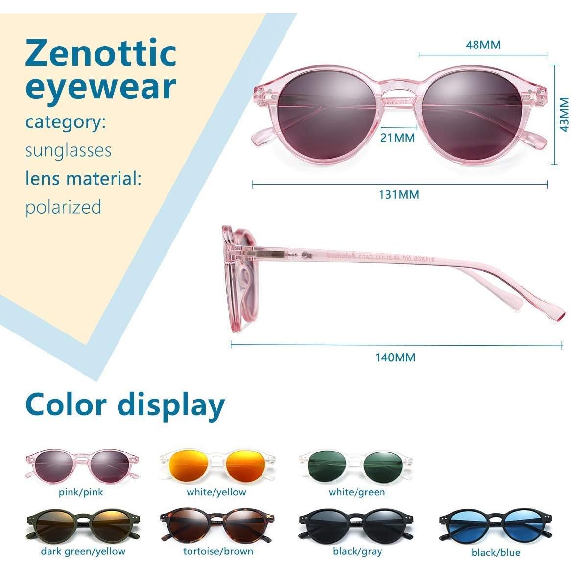 Gafas de sol polarizadas ZENOTTIC redondas 48mm rosa