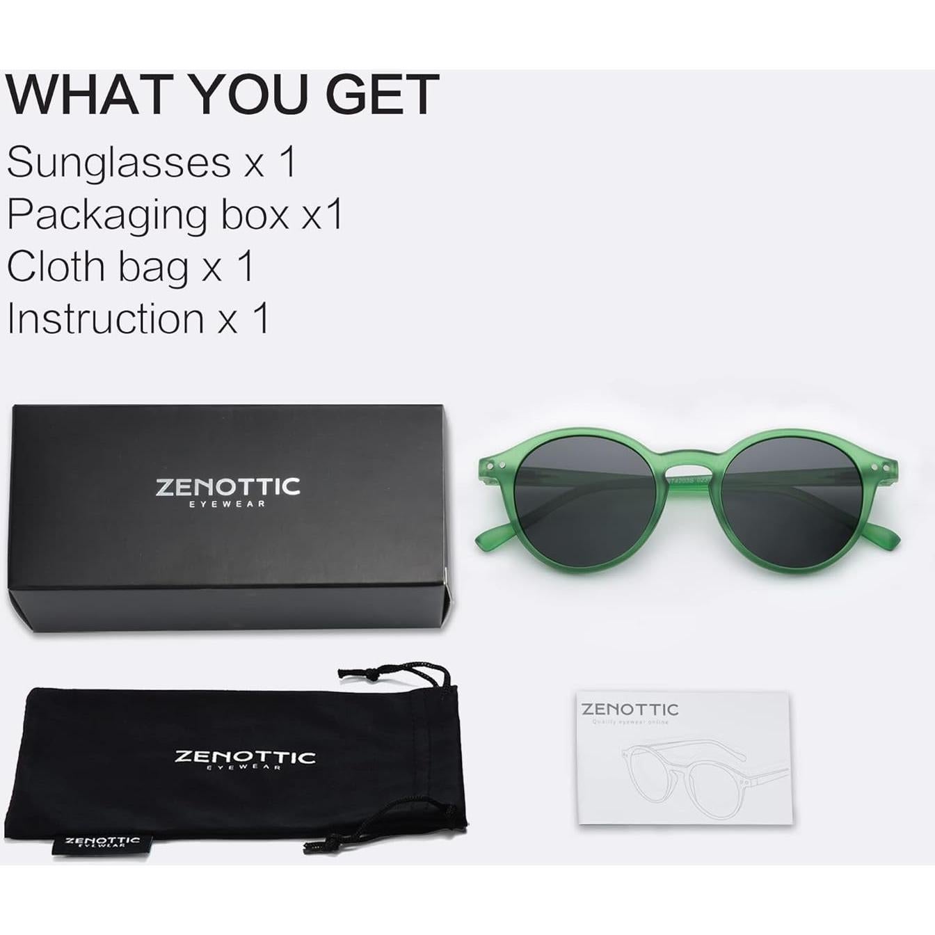 Gafas de Sol Polarizadas ZENOTTIC Retro 48mm Verde Cristal