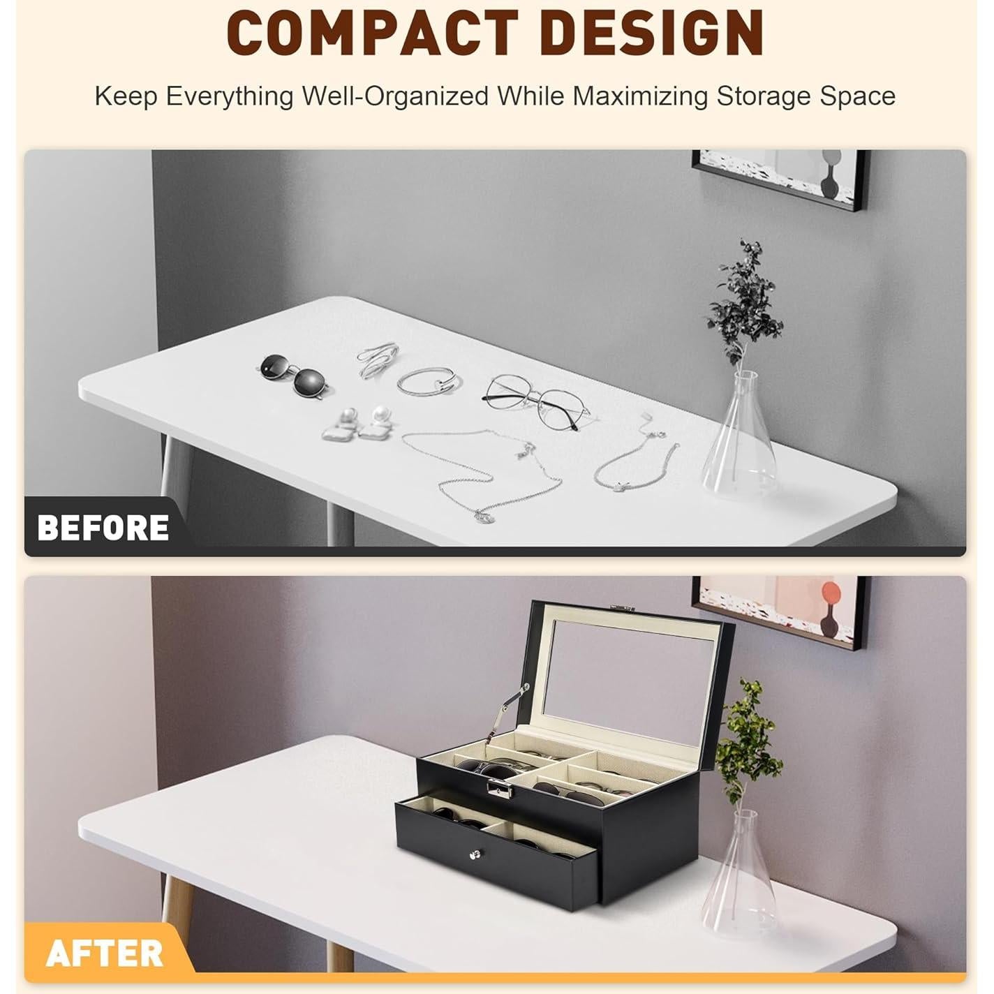 Organizador de Gafas CO-Z Negro 12 Compartimentos Cerrable