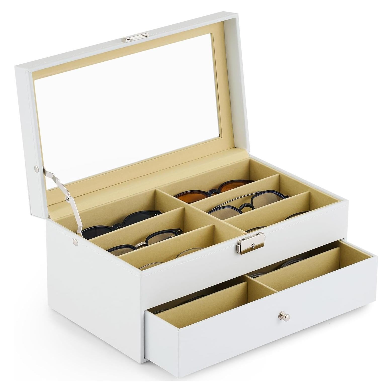 Organizador de Gafas CO-Z 12 Compartimentos Cuero Blanco