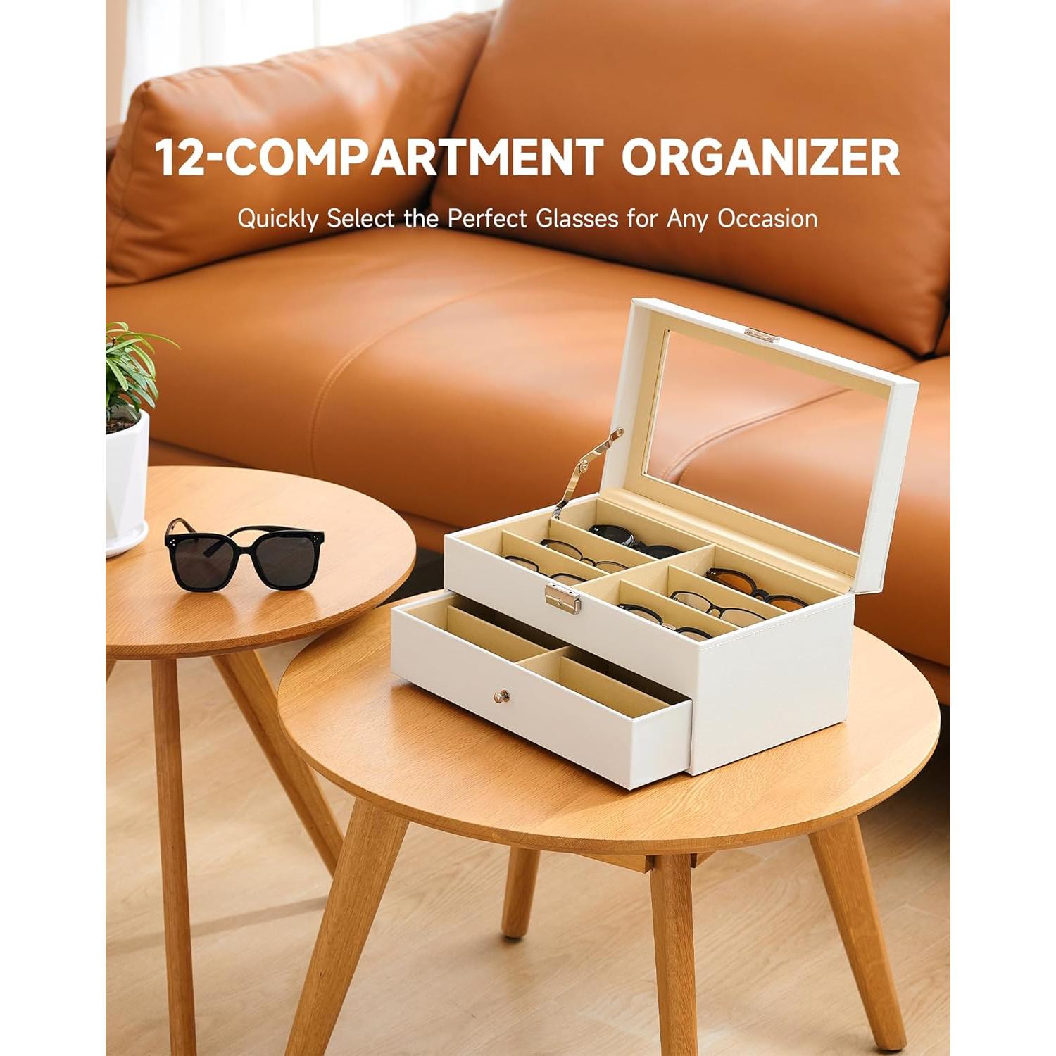 Organizador de Gafas CO-Z 12 Compartimentos Cuero Blanco