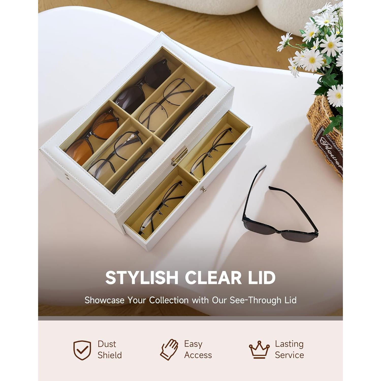 Organizador de Gafas CO-Z 12 Compartimentos Cuero Blanco