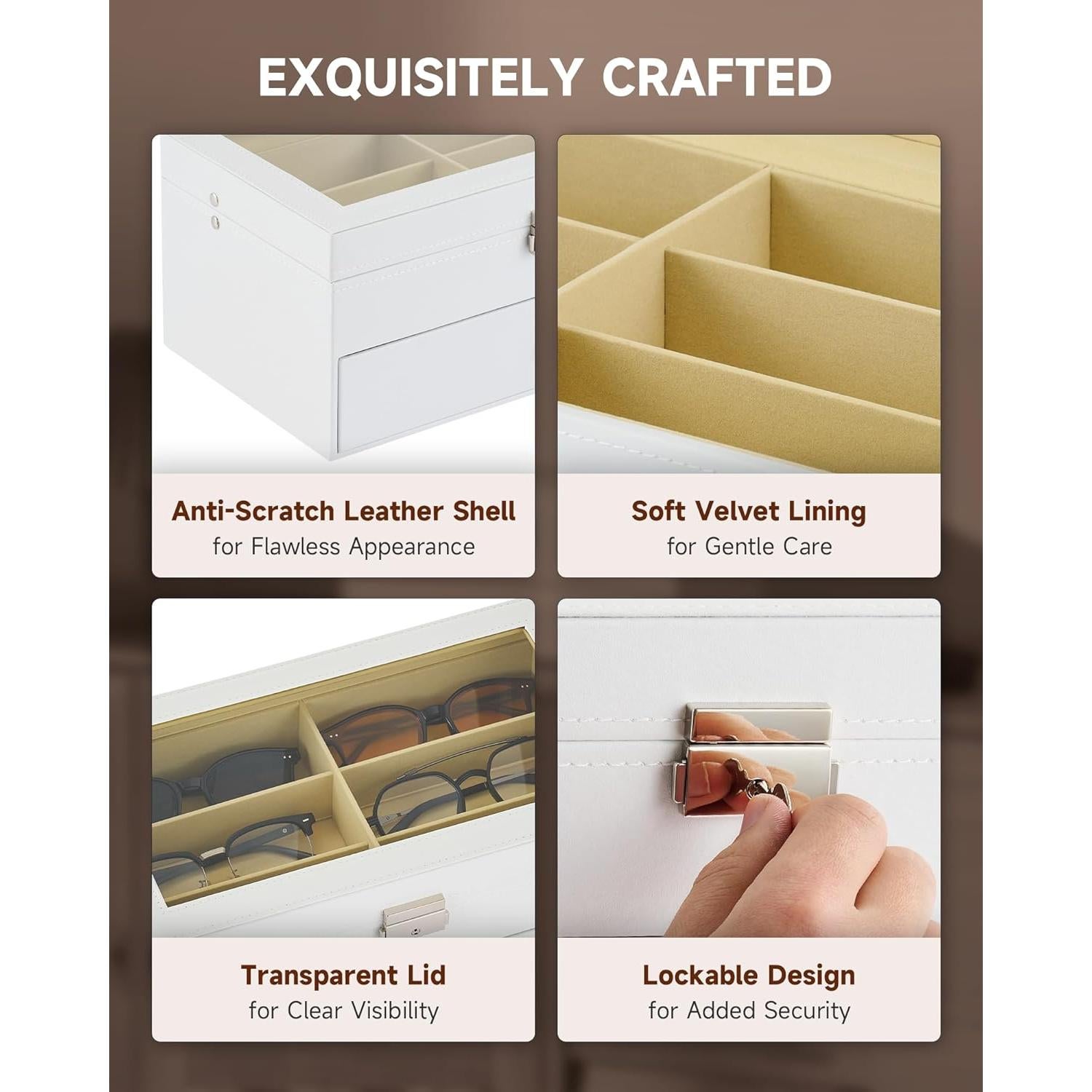 Organizador de Gafas CO-Z 12 Compartimentos Cuero Blanco