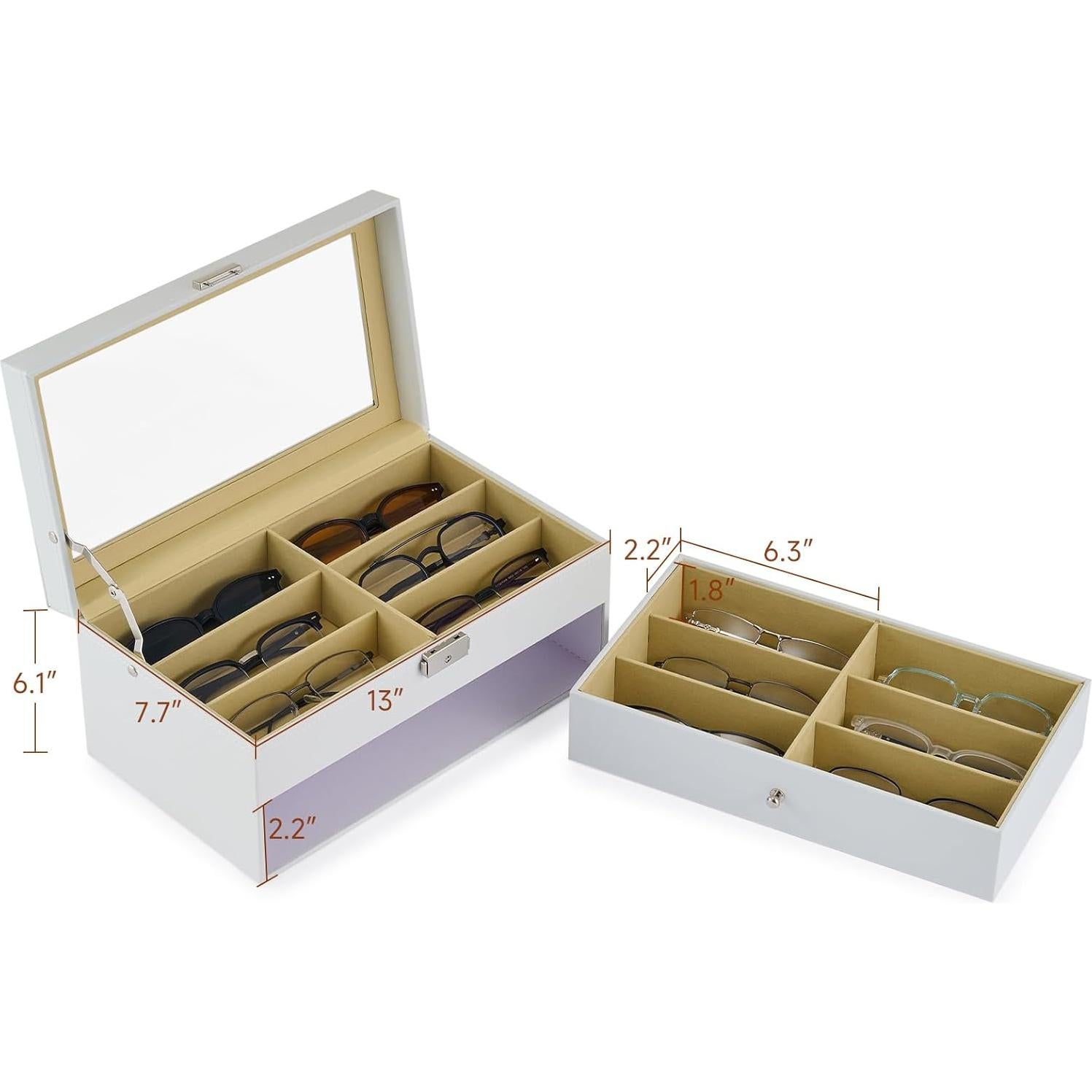 Organizador de Gafas CO-Z 12 Compartimentos Cuero Blanco