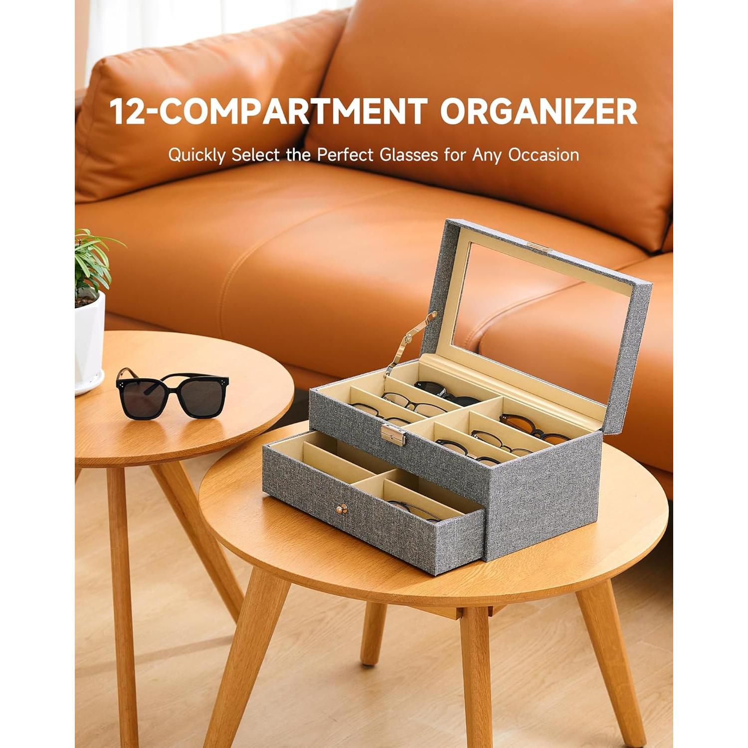 Organizador de Gafas CO-Z 12 Compartimentos Lino Gris