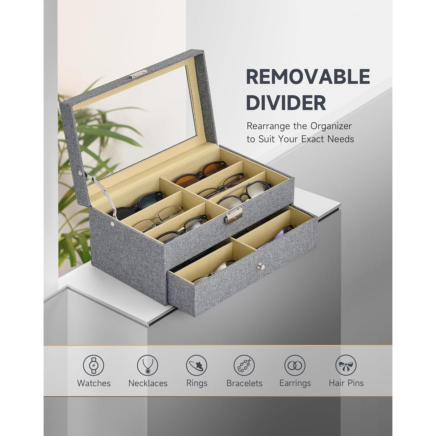 Organizador de Gafas CO-Z 12 Compartimentos Lino Gris