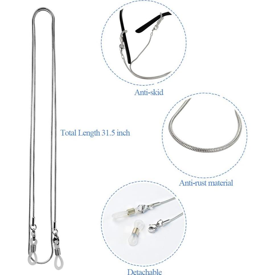 Cadena para Gafas Jmkcoz 80cm Acero Inoxidable Plateada