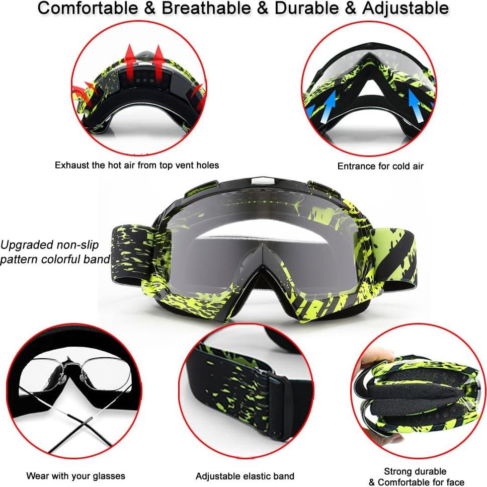 Gafas de Motocross SPOSUNE UV400 Negro Verde Lente Clara
