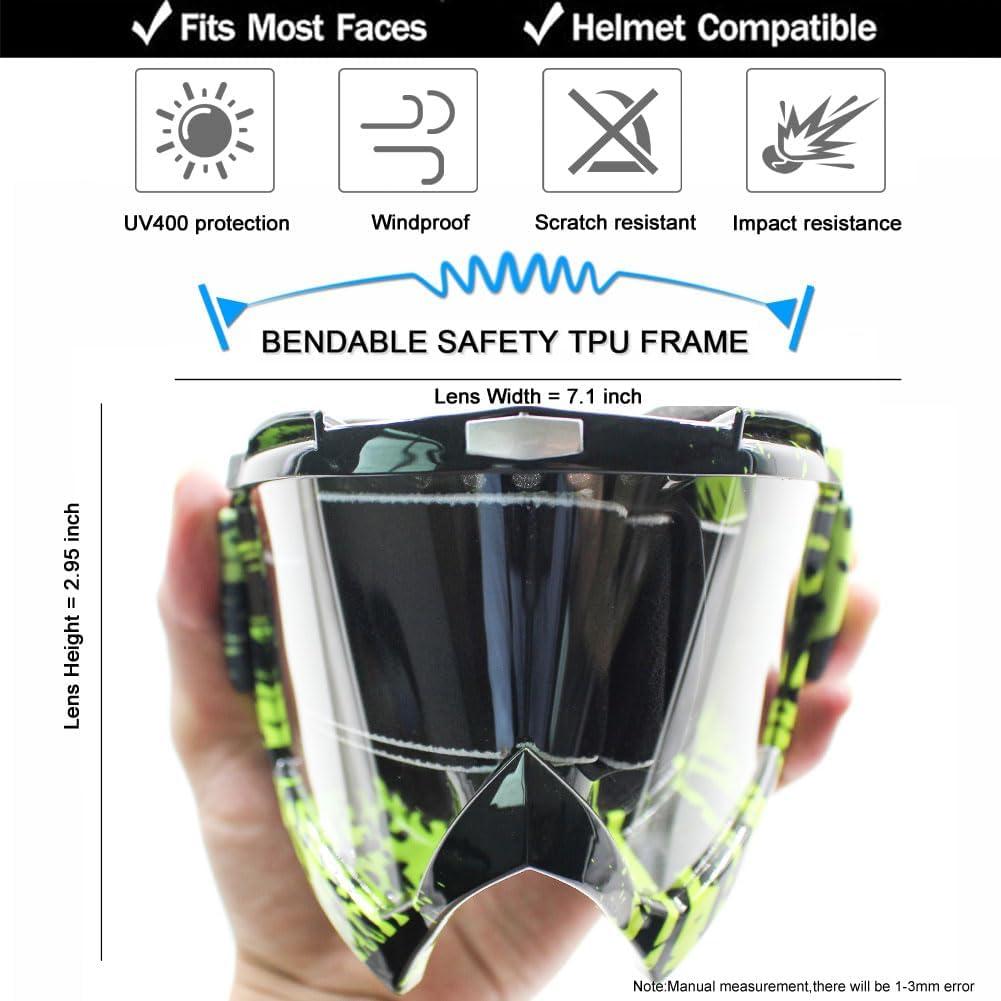 Gafas de Motocross SPOSUNE UV400 Negro Verde Lente Clara