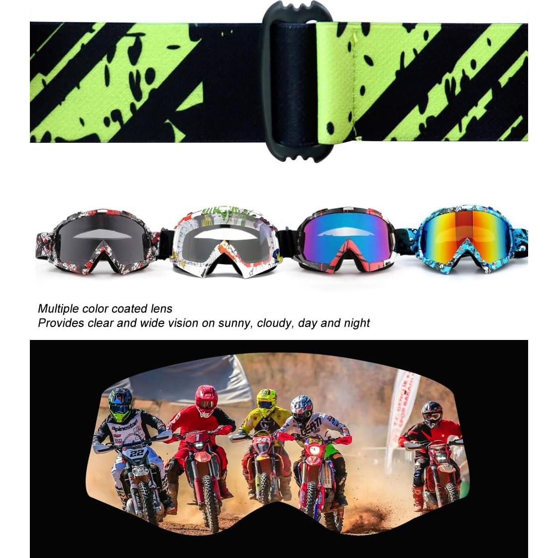 Gafas de Motocross SPOSUNE UV400 Negro Verde Lente Clara