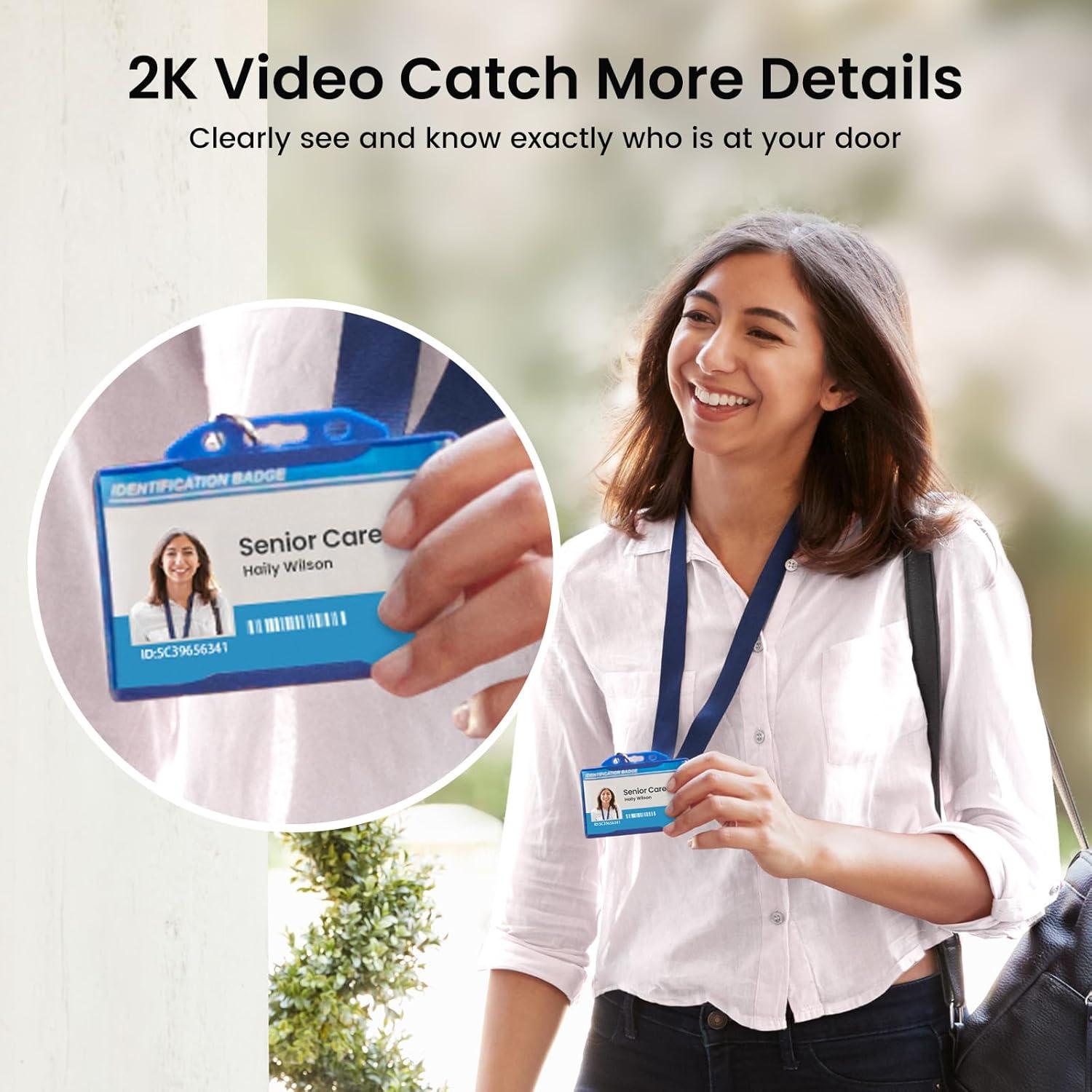 Cámara de Timbre Inalámbrica AOSU 2K HD con Detección de Paquetes