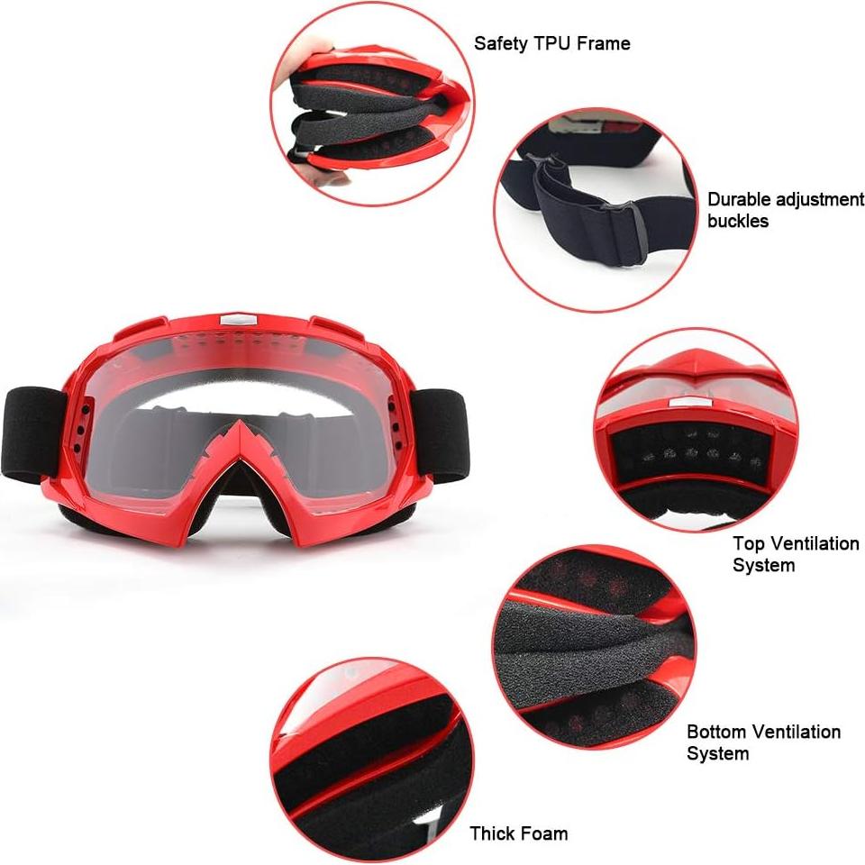 Gafas de Motocross SPOSUNE Rojo Lente Clara UV400 Unisex