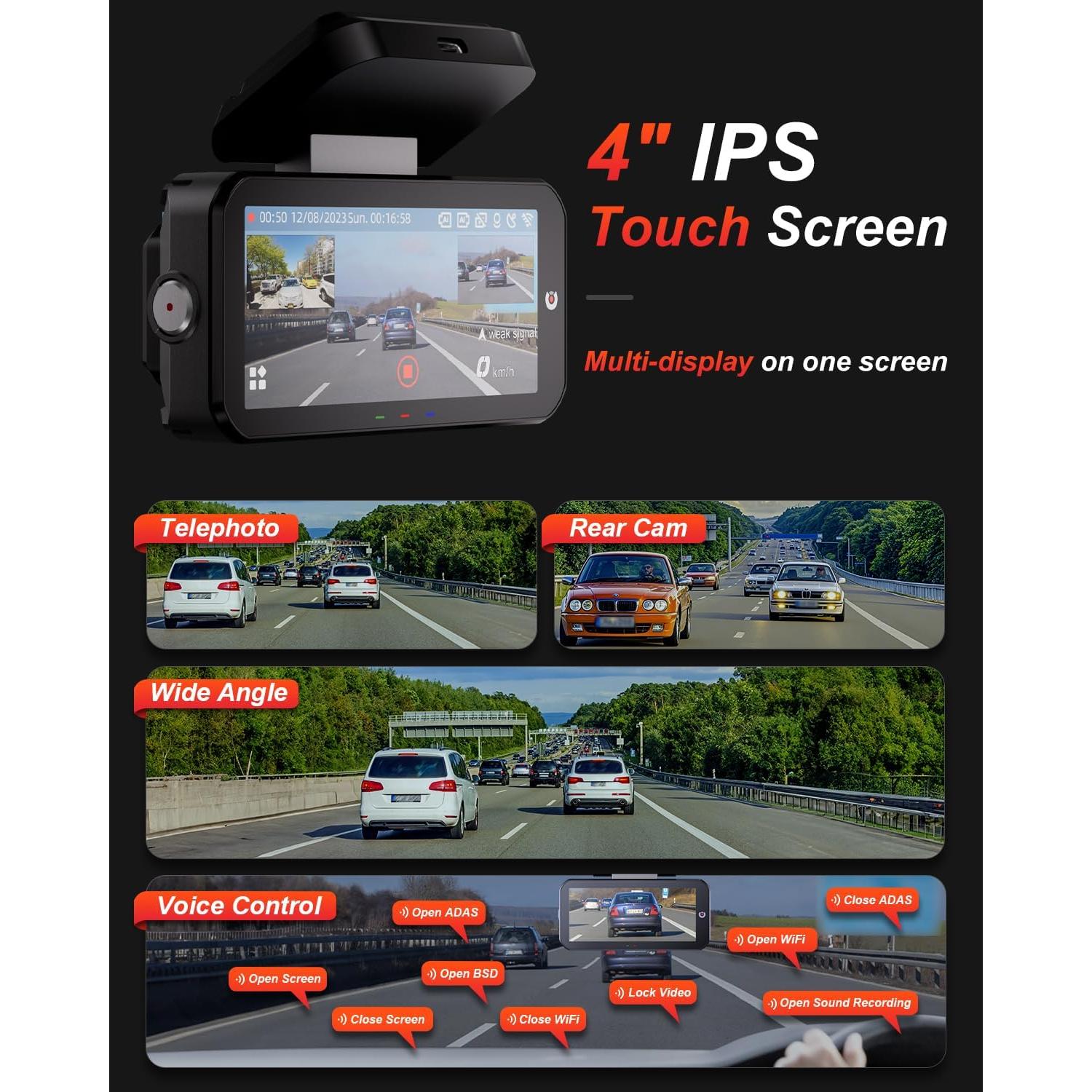 Cámara Dash 2K AKEEYO EYES con GPS y Pantalla Táctil 4"