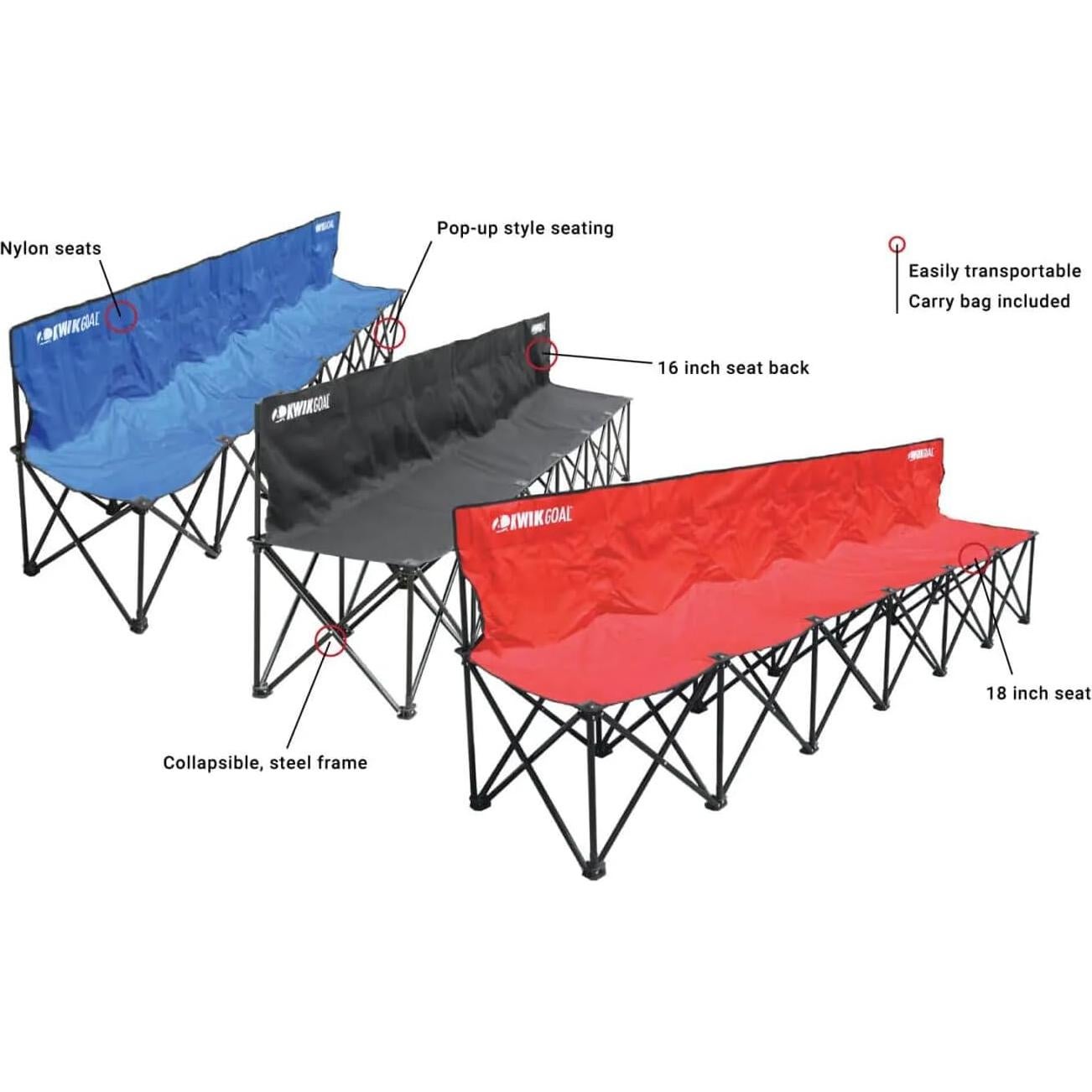 Banco Kwik de 6 Asientos Kwik Goal - Rojo, Acero Colapsable