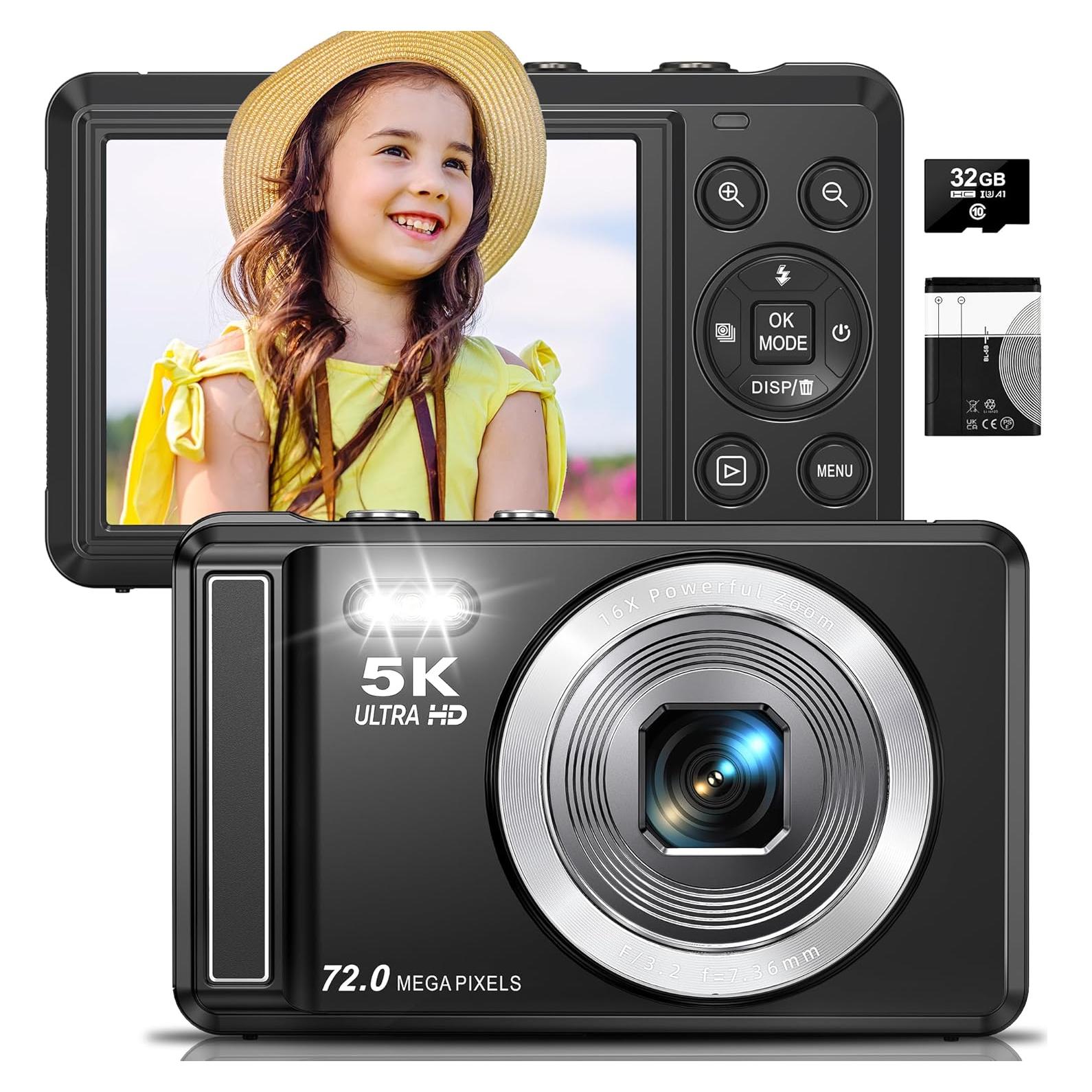 Cámara Digital 5K Ruwaqart DC068BK 72MP Compacta con Flash