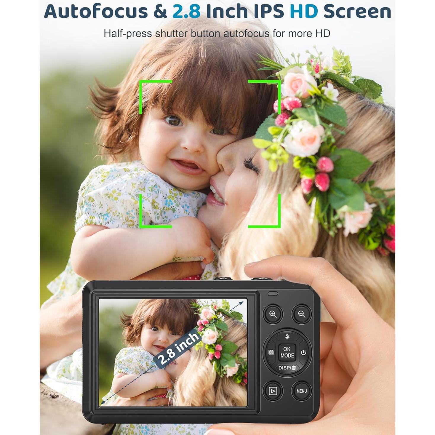 Cámara Digital 5K Ruwaqart DC068BK 72MP Compacta con Flash