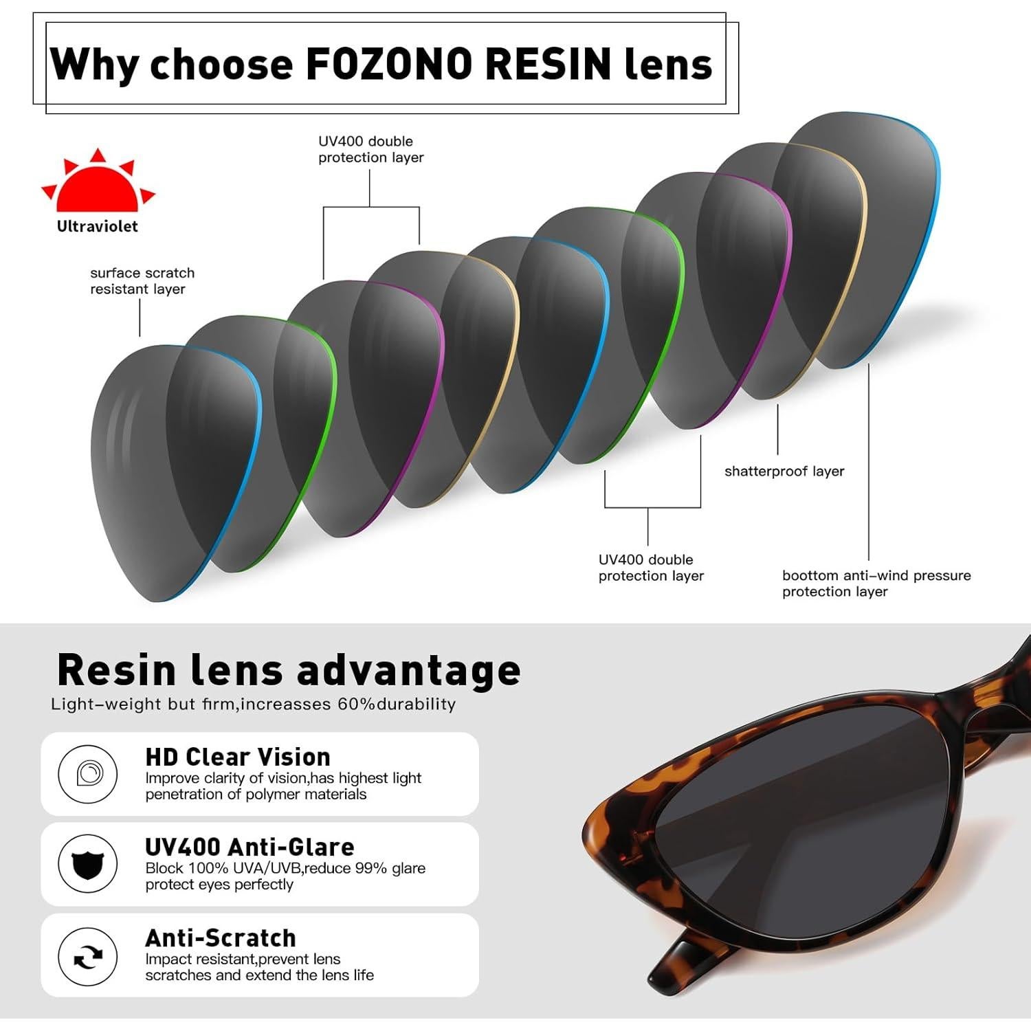 Gafas de sol ojo de gato Fozono UV400 estilo retro 90s