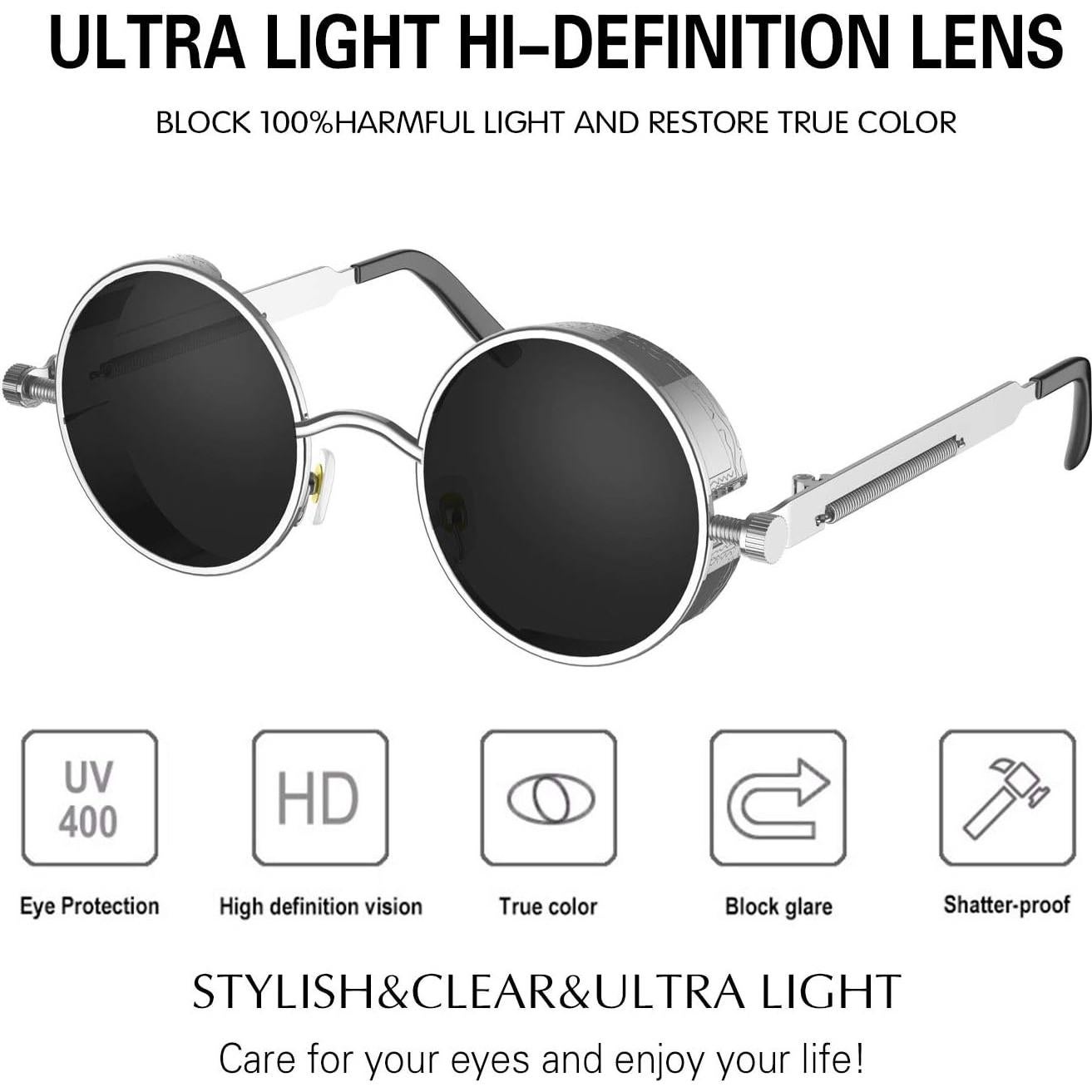 Gafas de Sol Steampunk Retro ProudDemon con Lentes Redondos