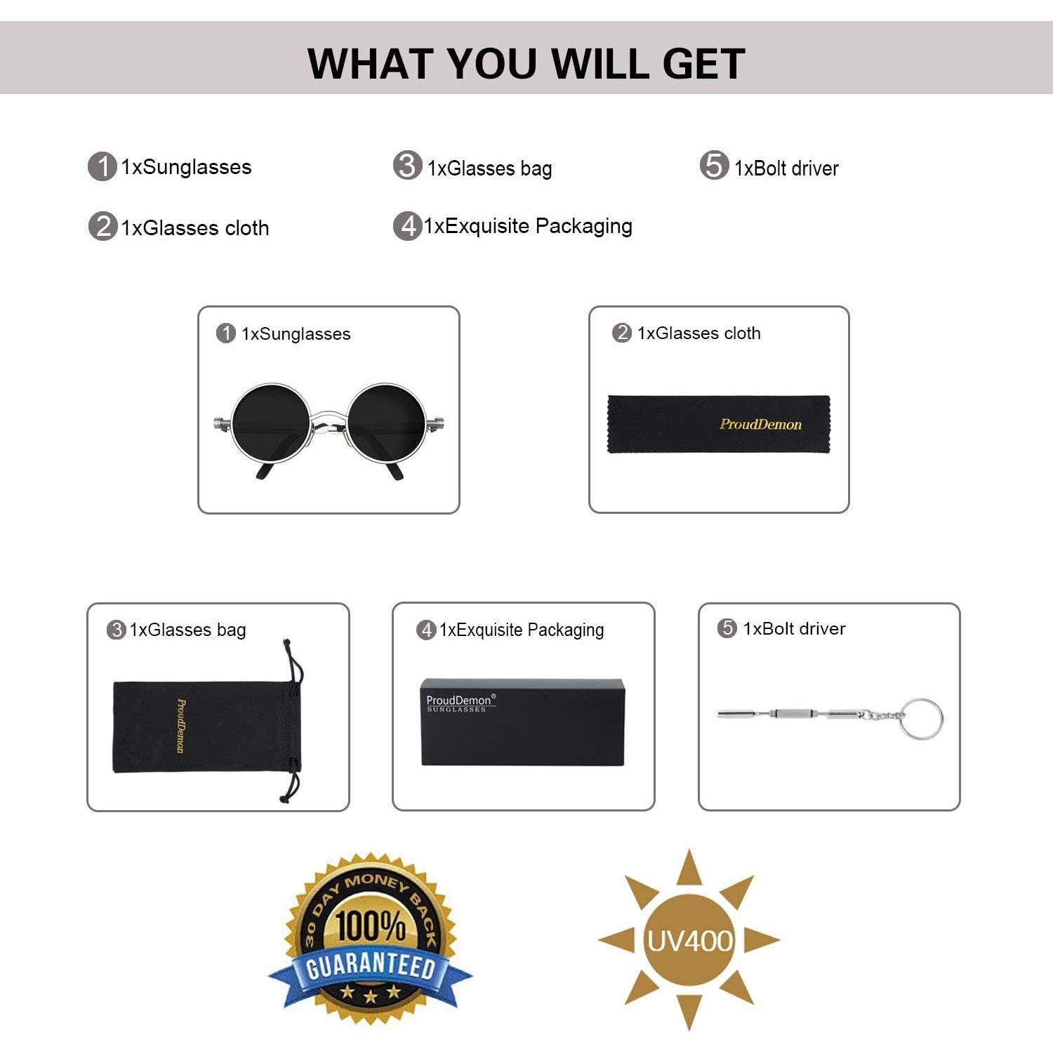 Gafas de Sol Steampunk Retro ProudDemon con Lentes Redondos