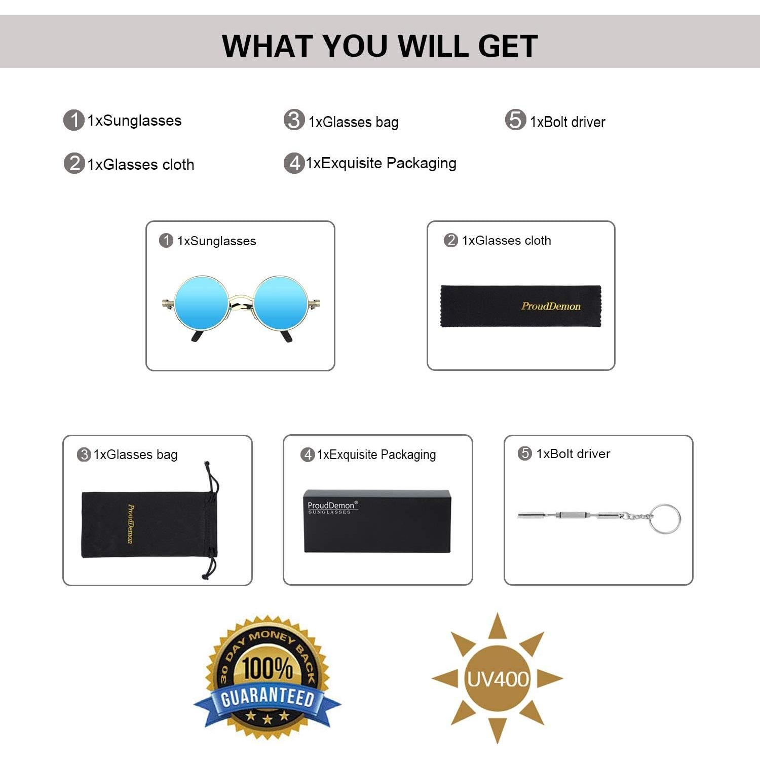 Gafas de Sol Redondas Steampunk ProudDemon UV400 Metal