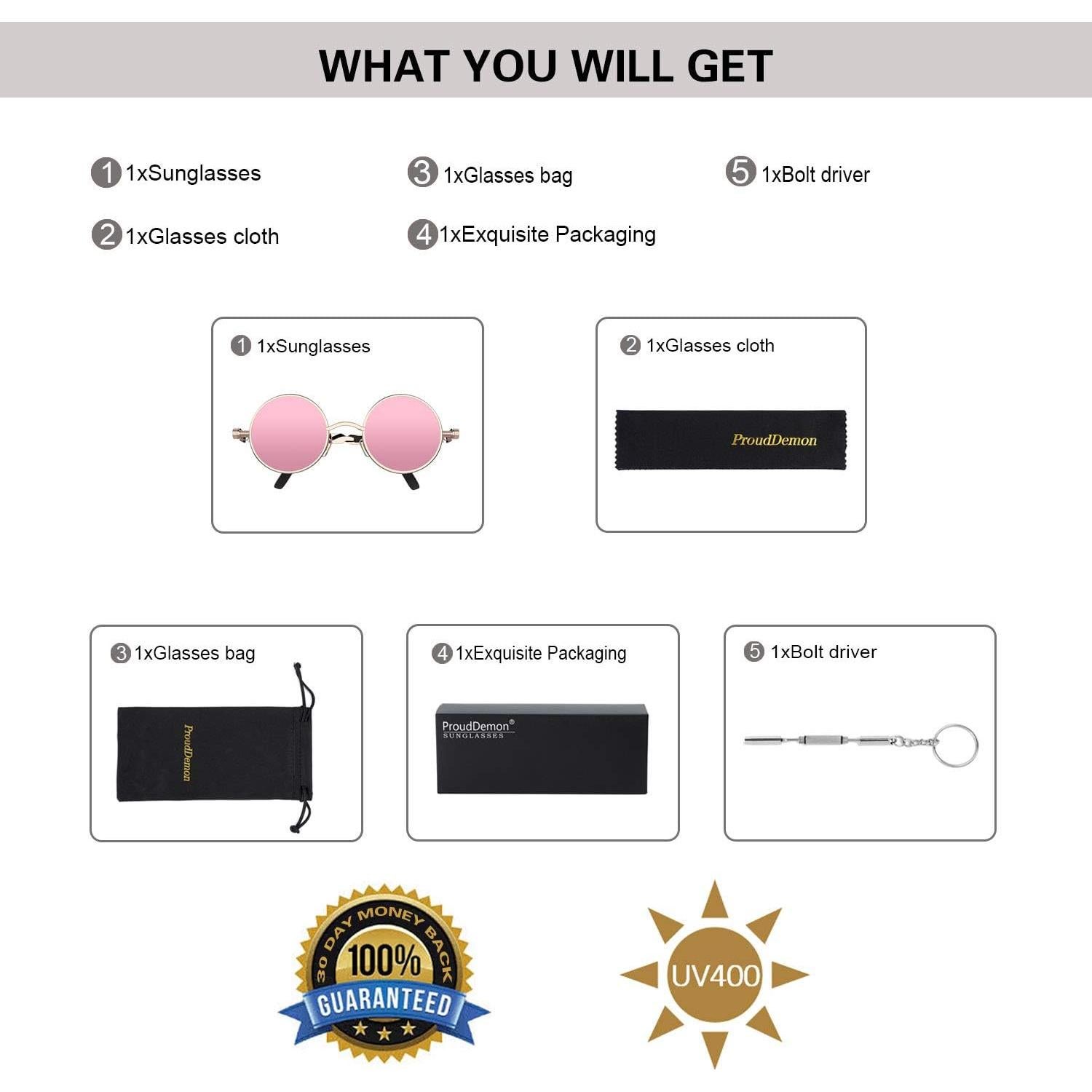 Gafas de Sol Steampunk Retro ProudDemon Redondas UV400