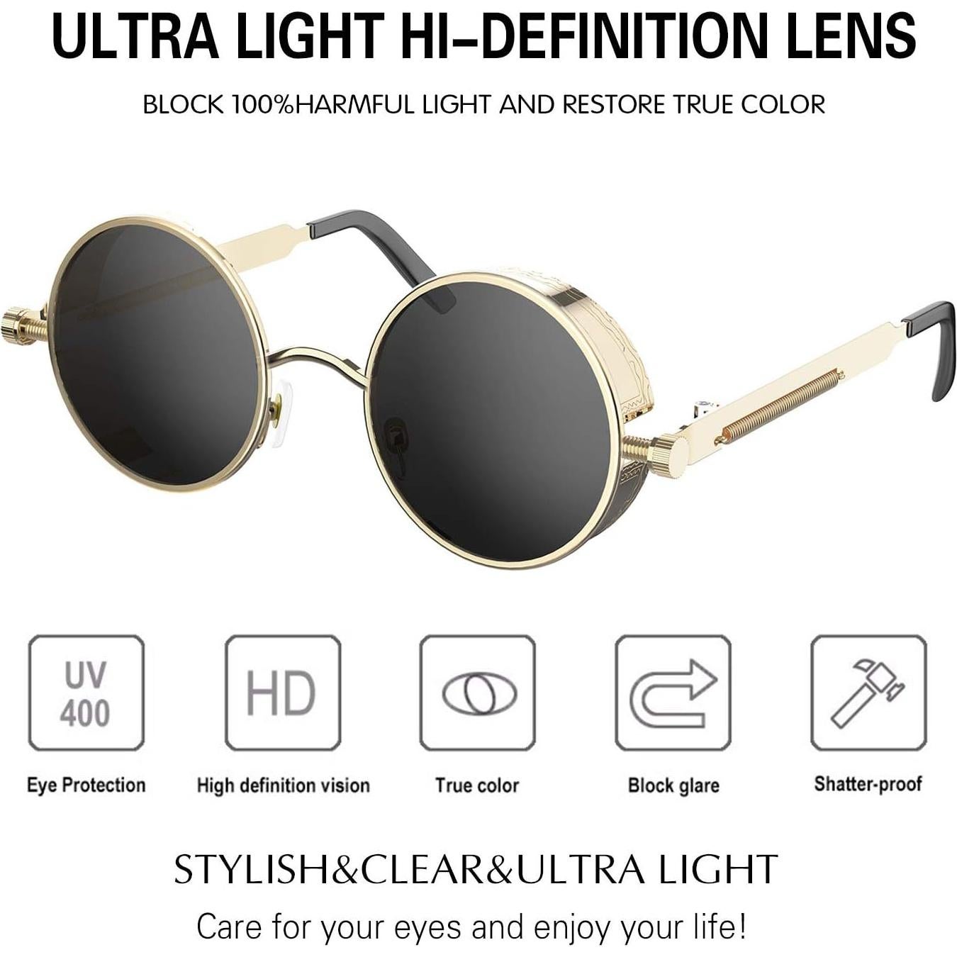 Gafas de sol redondas ProudDemon steampunk UV400 unisex