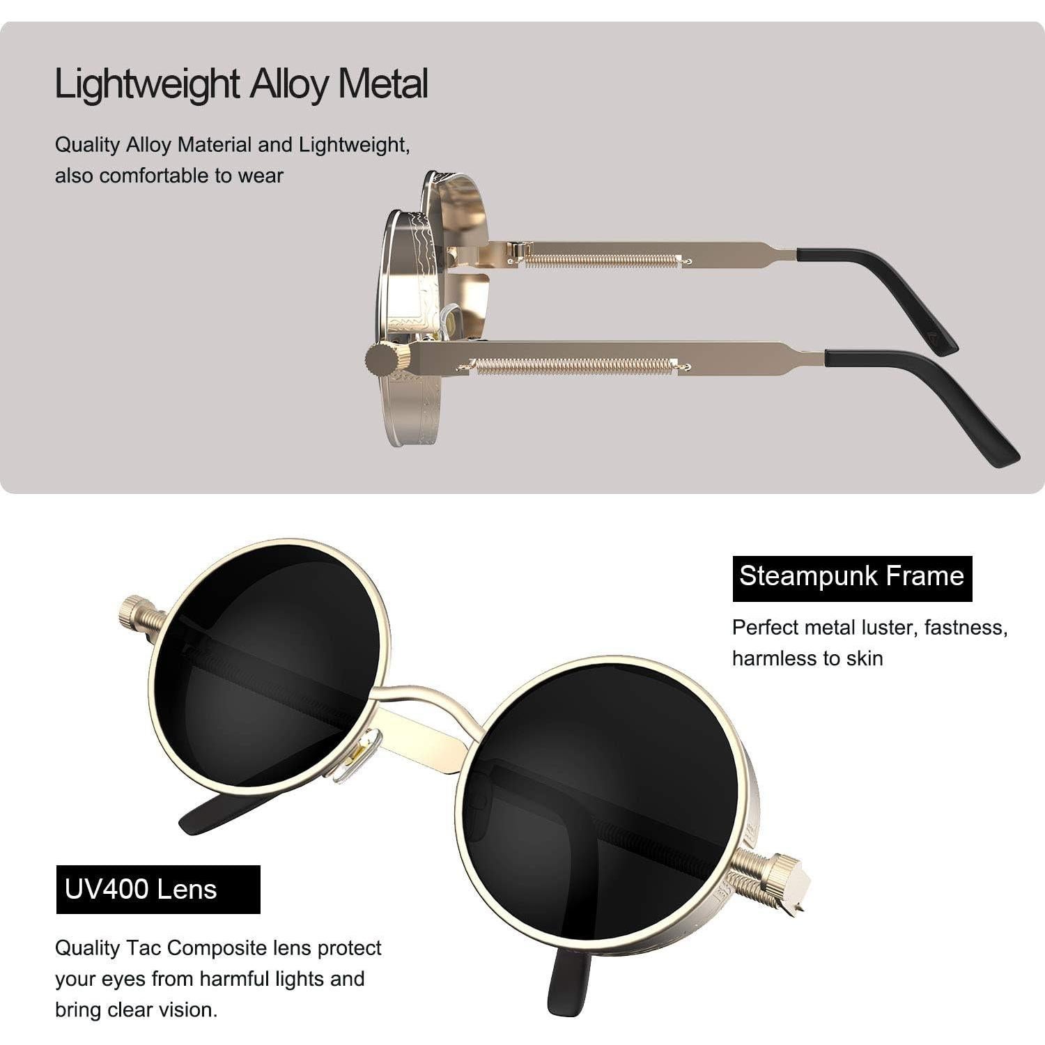 Gafas de sol redondas ProudDemon steampunk UV400 unisex