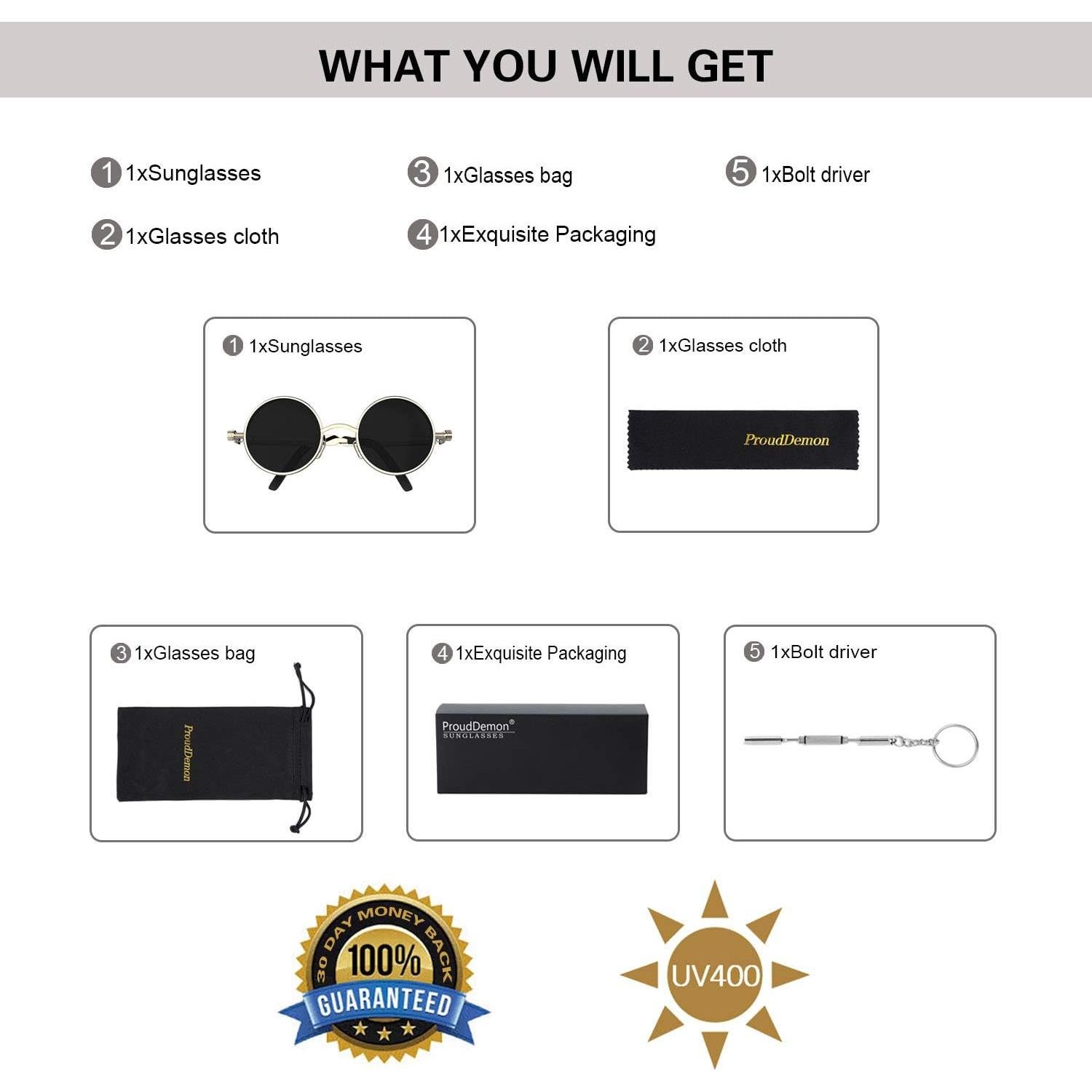 Gafas de sol redondas ProudDemon steampunk UV400 unisex