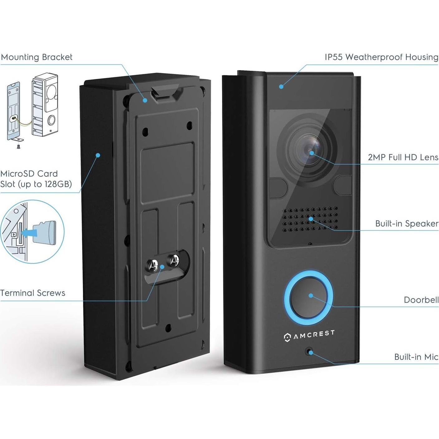 Cámara de Timbre de Video Amcrest AD110-SH 1080P WiFi Exterior