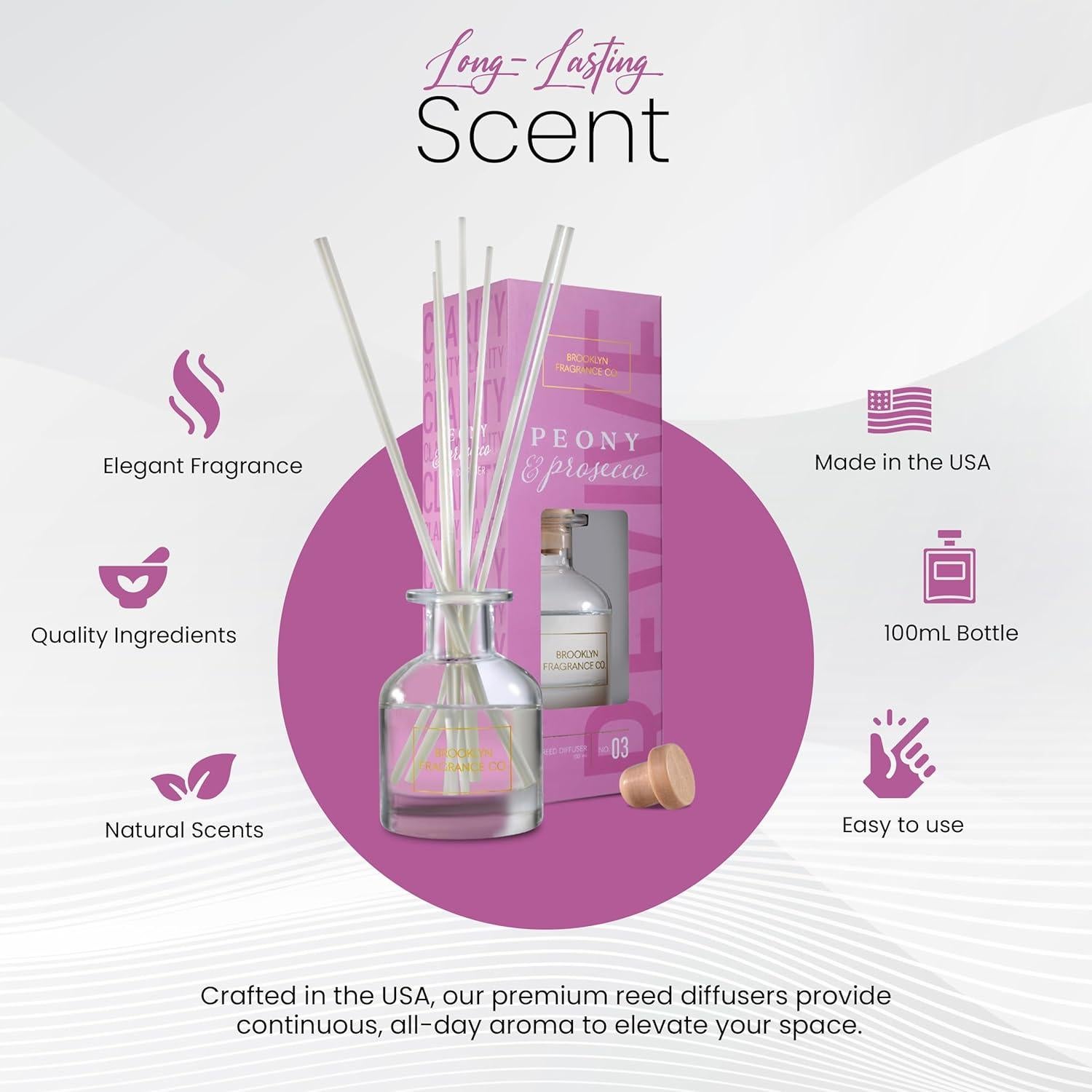 Difusor de Aroma Brooklyn Fragrance Co. 100ml Peonía y Prosecco